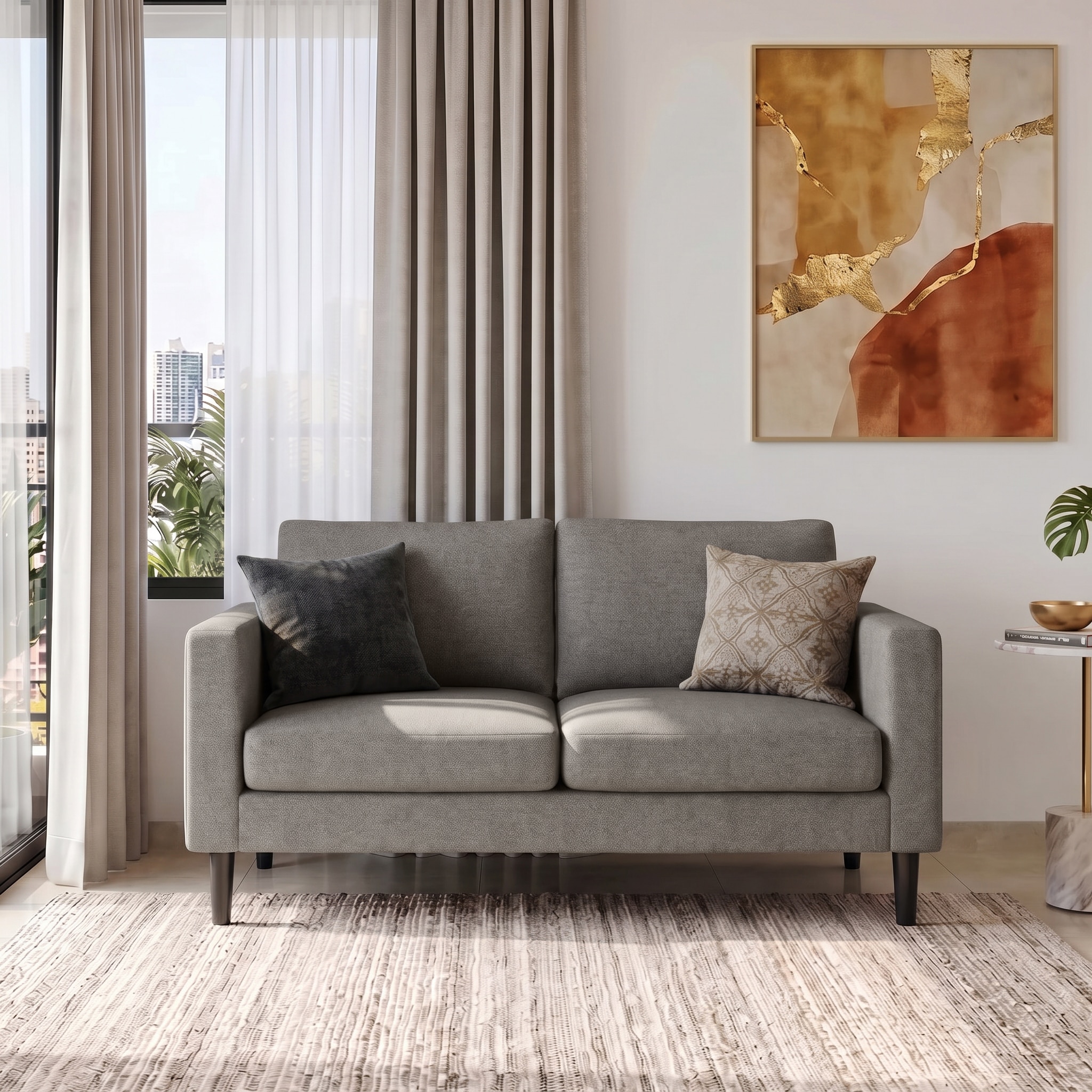 Liverpool 2 Seater Fabric Sofa in Gunmetal Grey Colour - Urban Ladder
