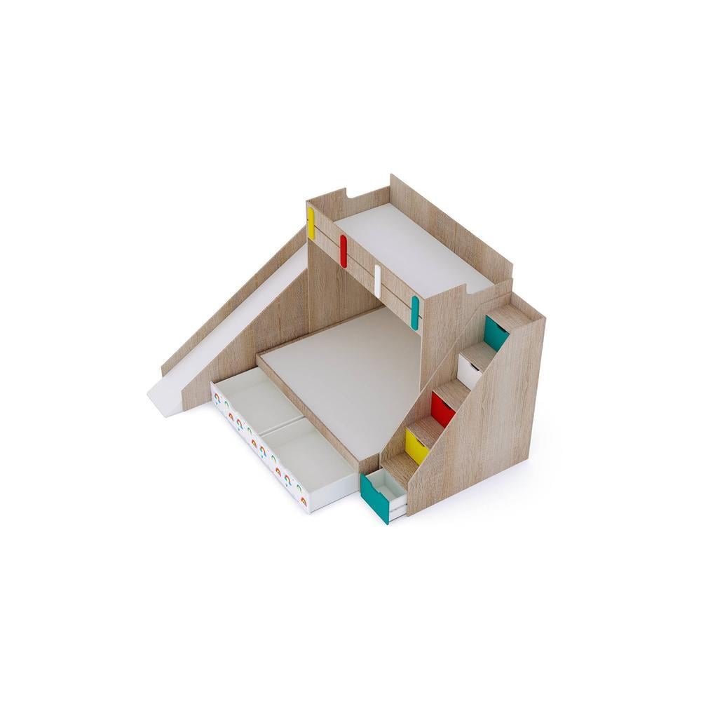 Sleep Nâ€™ Slide Bunk Bed with Slide and Storage in Oak Colour BKBB024