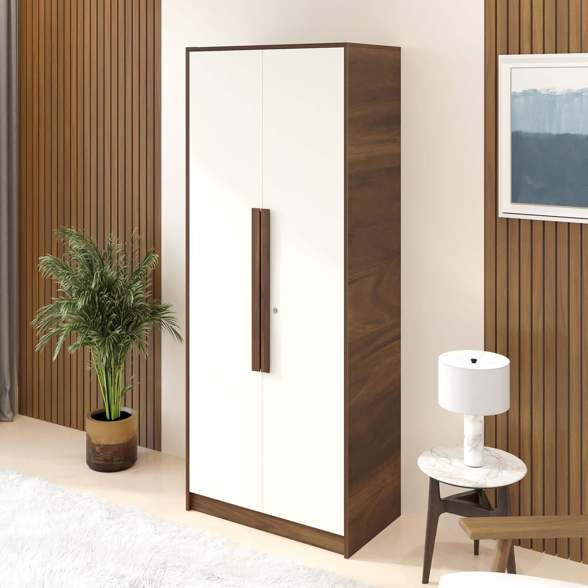 Maltein 2 Door Engineered Wood Wardrobe In Brown Maple & White Finish