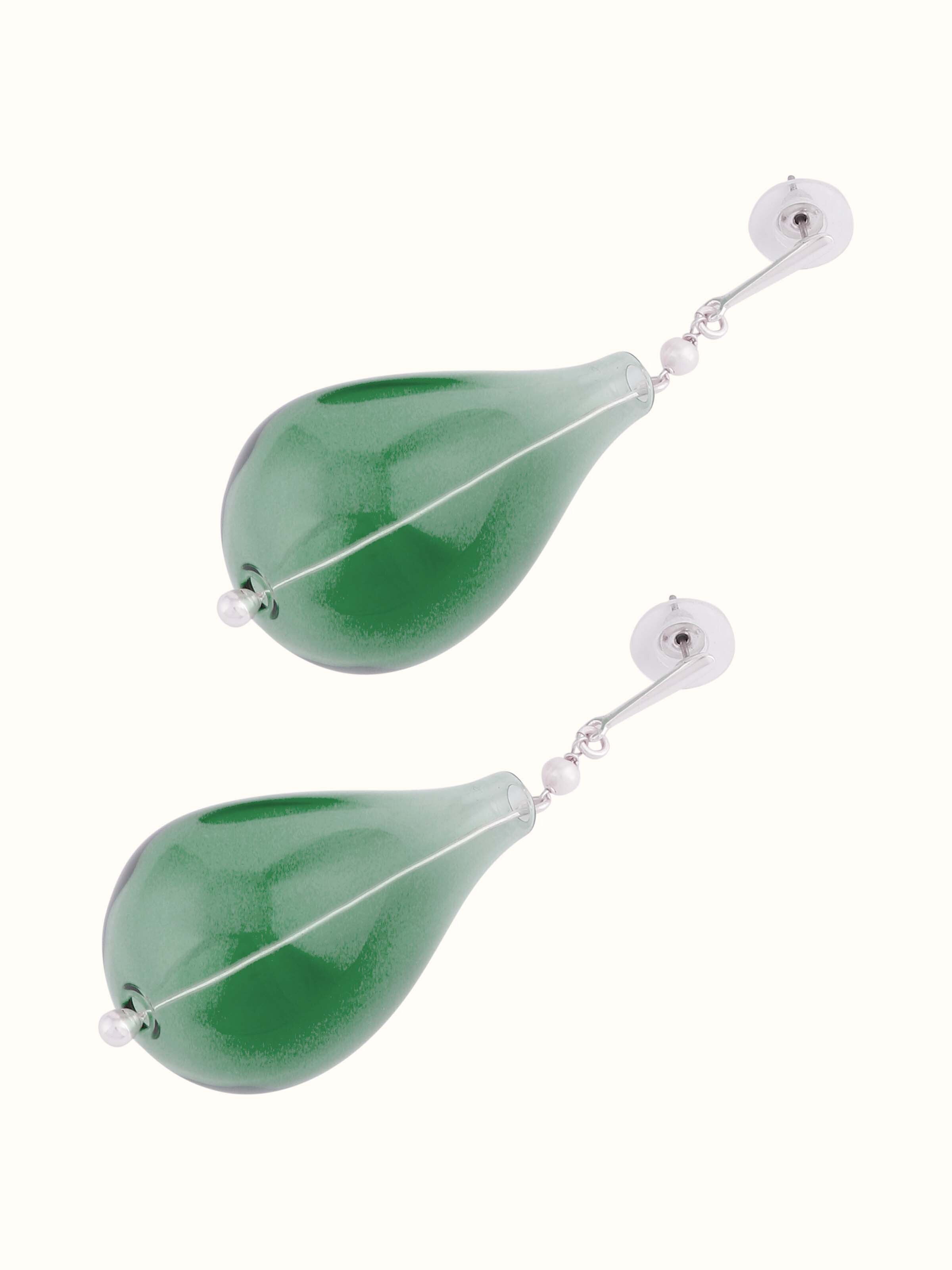 Silver Flame Glass Drop Earrings