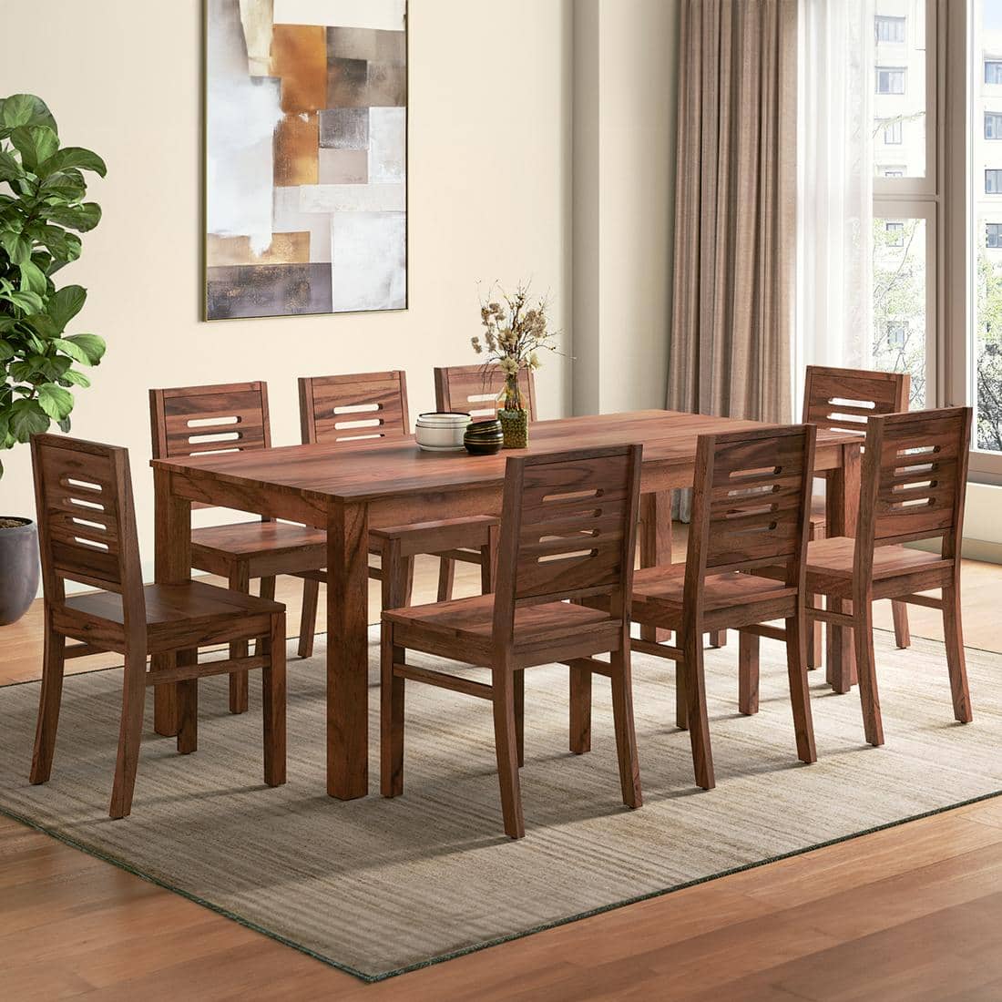 Arlo Teak Wood 8 Seater Size Dining Table with Arlo Dining Chairs Set