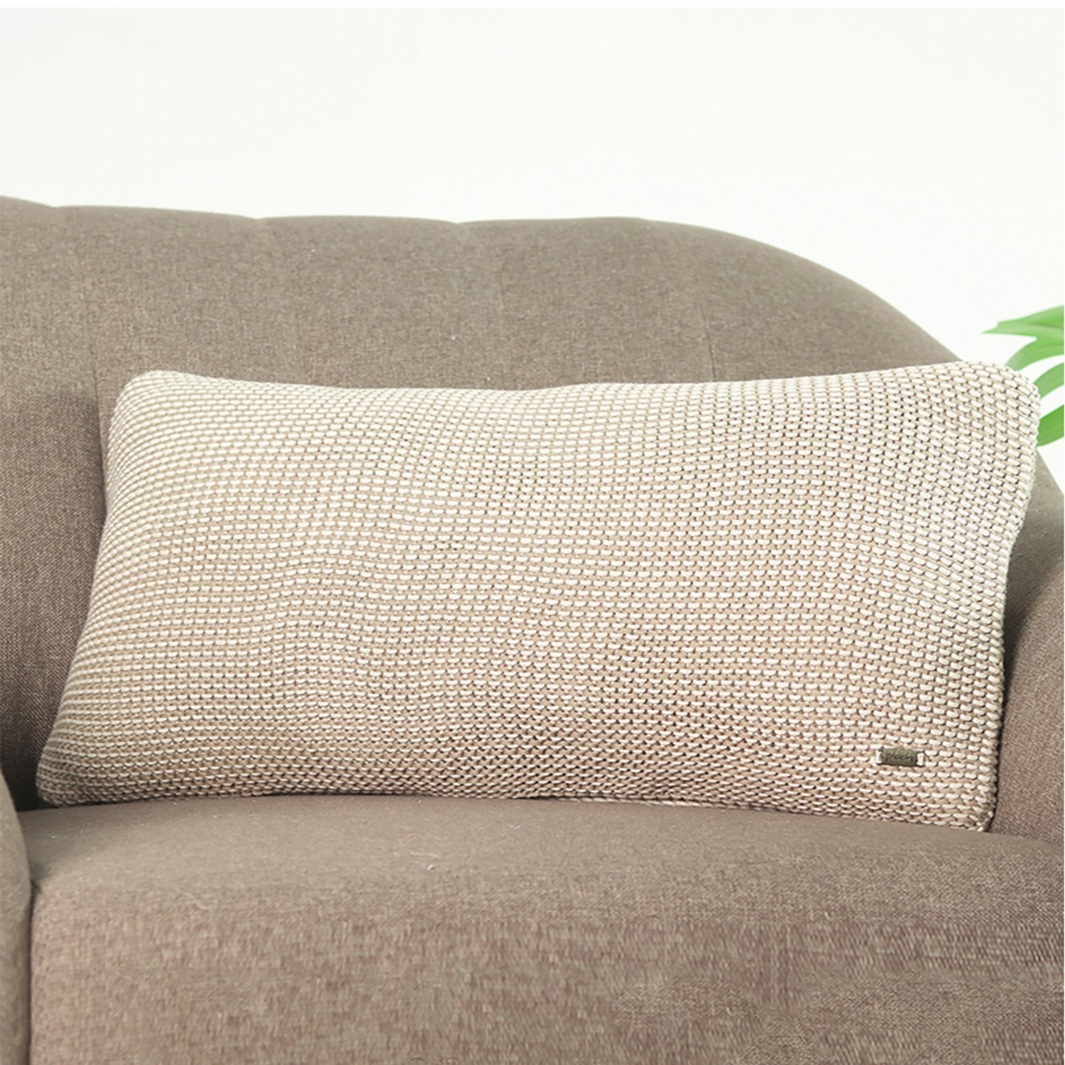 Transfer Knit Pale Whisper  And Natural Cushion Cover 12X20 Inches - Pluchi