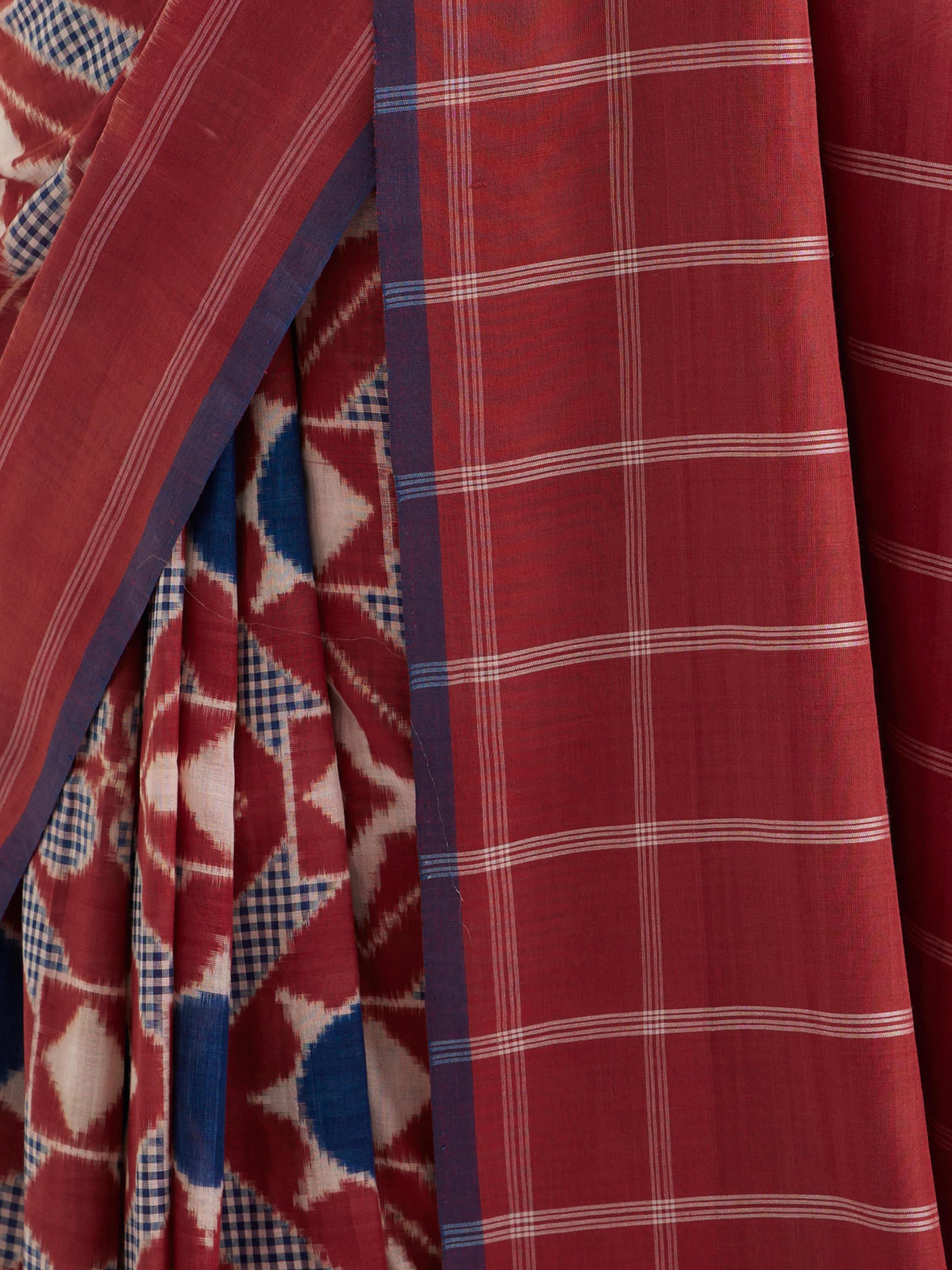 Red Cotton Double Ikat Saree