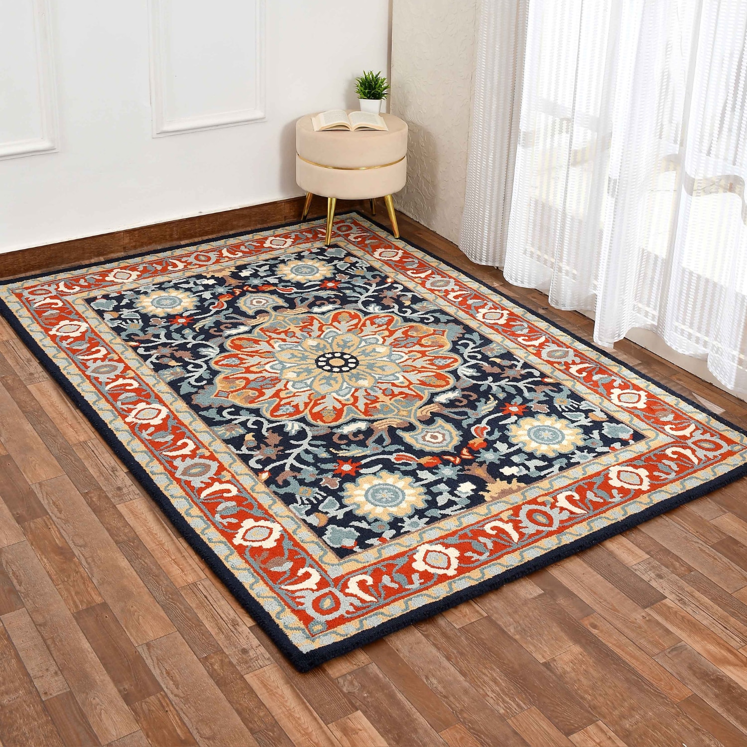 Presto Orange Traditional Hand Tufted Wool Carpet 5X7 Feet - Presto