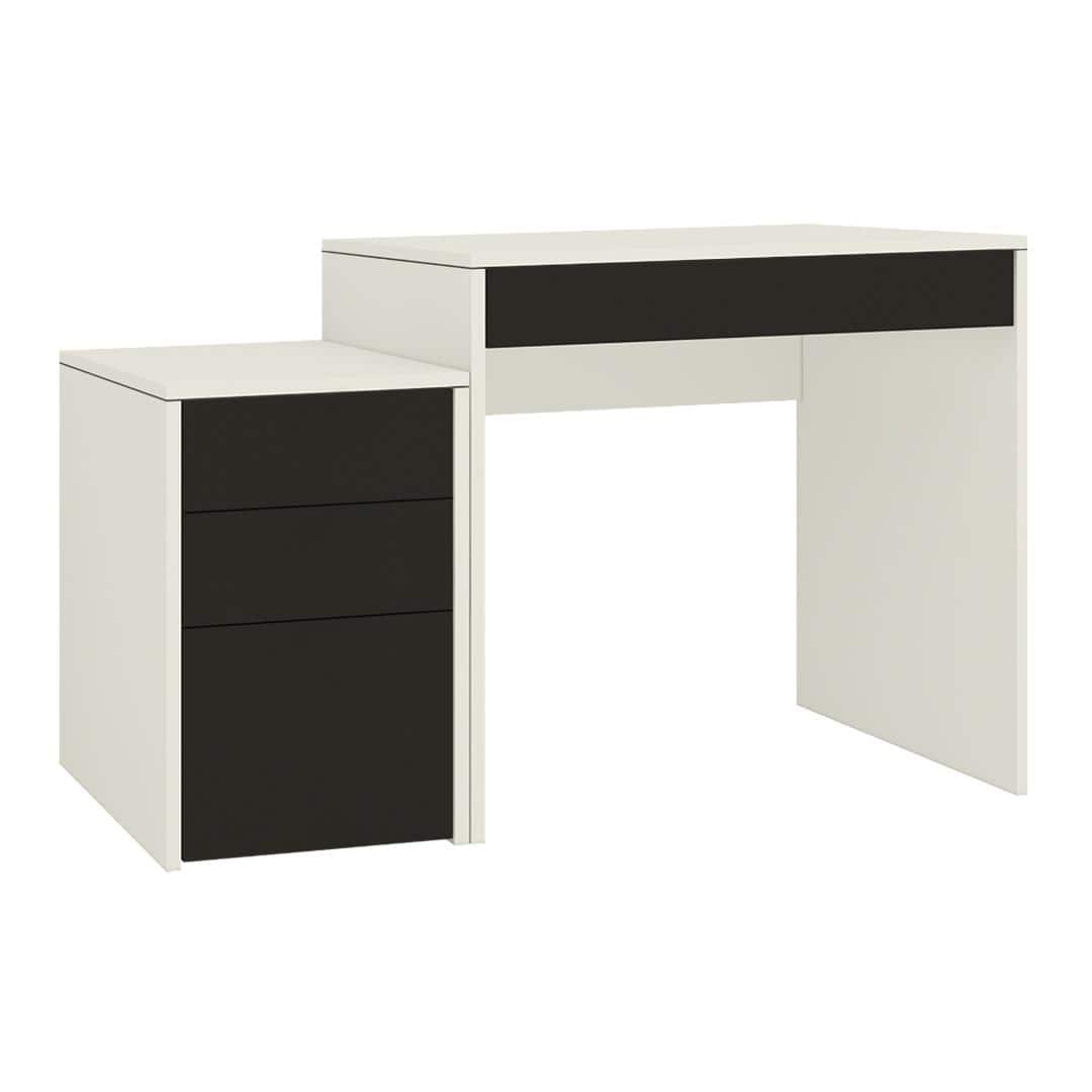 Eskada Study Desk cum Printer Table with 4 Handle Less Drawers in Ivory Carbon Black Colour
