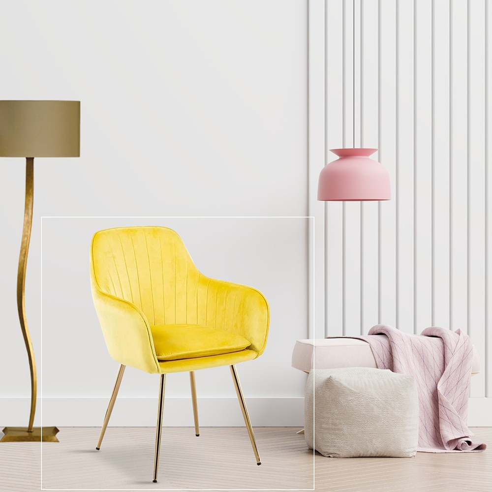 Hilsa Fabric Accent Chair in Yellow Colour - Doe Buck