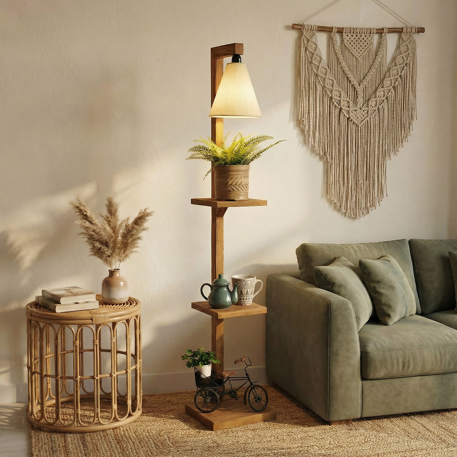 Andre Beige Jute Floor Lamp with Beige Jute Base
