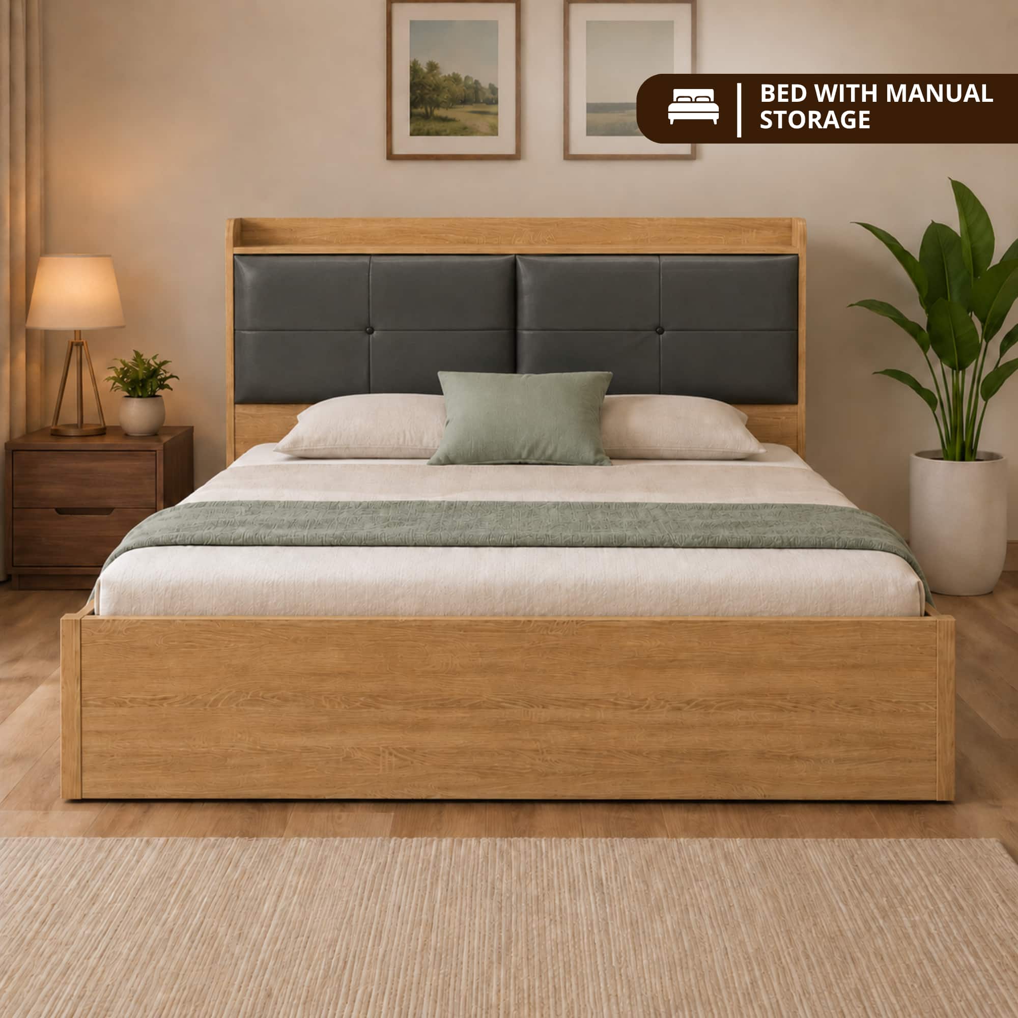 AIAN Diboll Queen Size Hydraulic Storage Bed Walnut