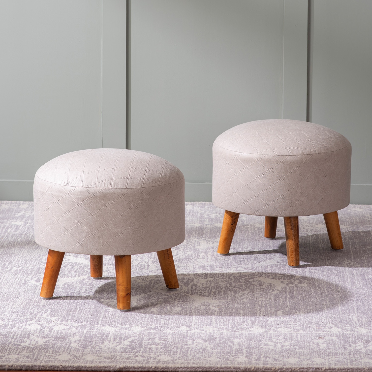 Brick Beige Faux Leather Ottoman Set Of 2 - Nestroots