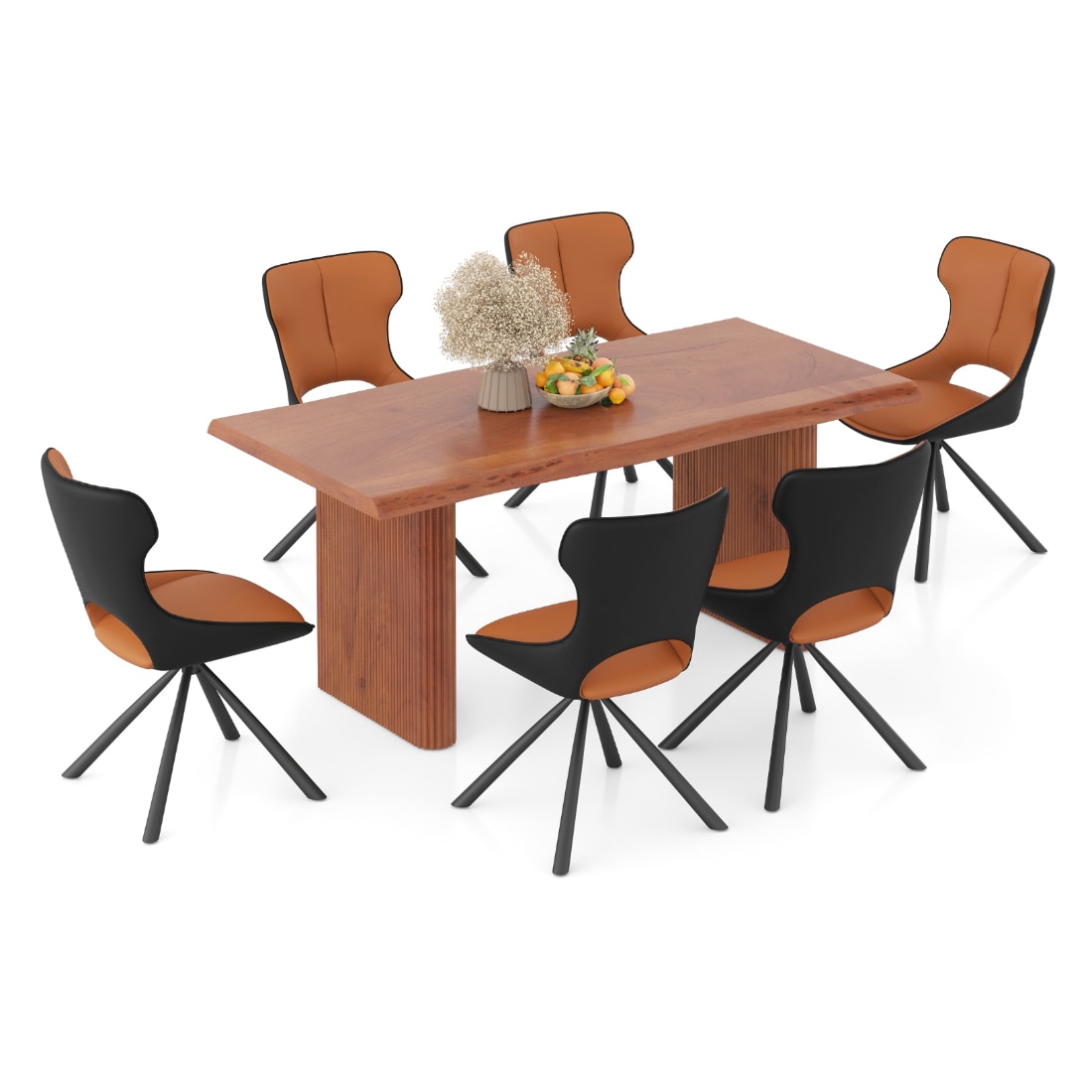Heston Solid Wood 6 Seater Dining Table With Tulip Swivel Dining Chairs