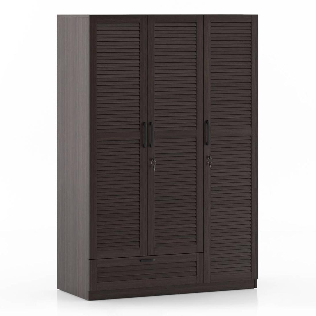 Bennis Engineered Wood 3 Door Wardrobe Without Mirror in Dark Walnut Finish