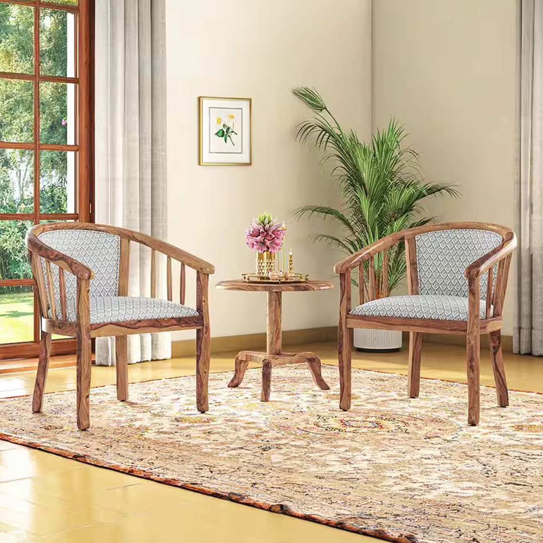 Bella Lounge Chair Finish Teak Grey Floral Azco Colour