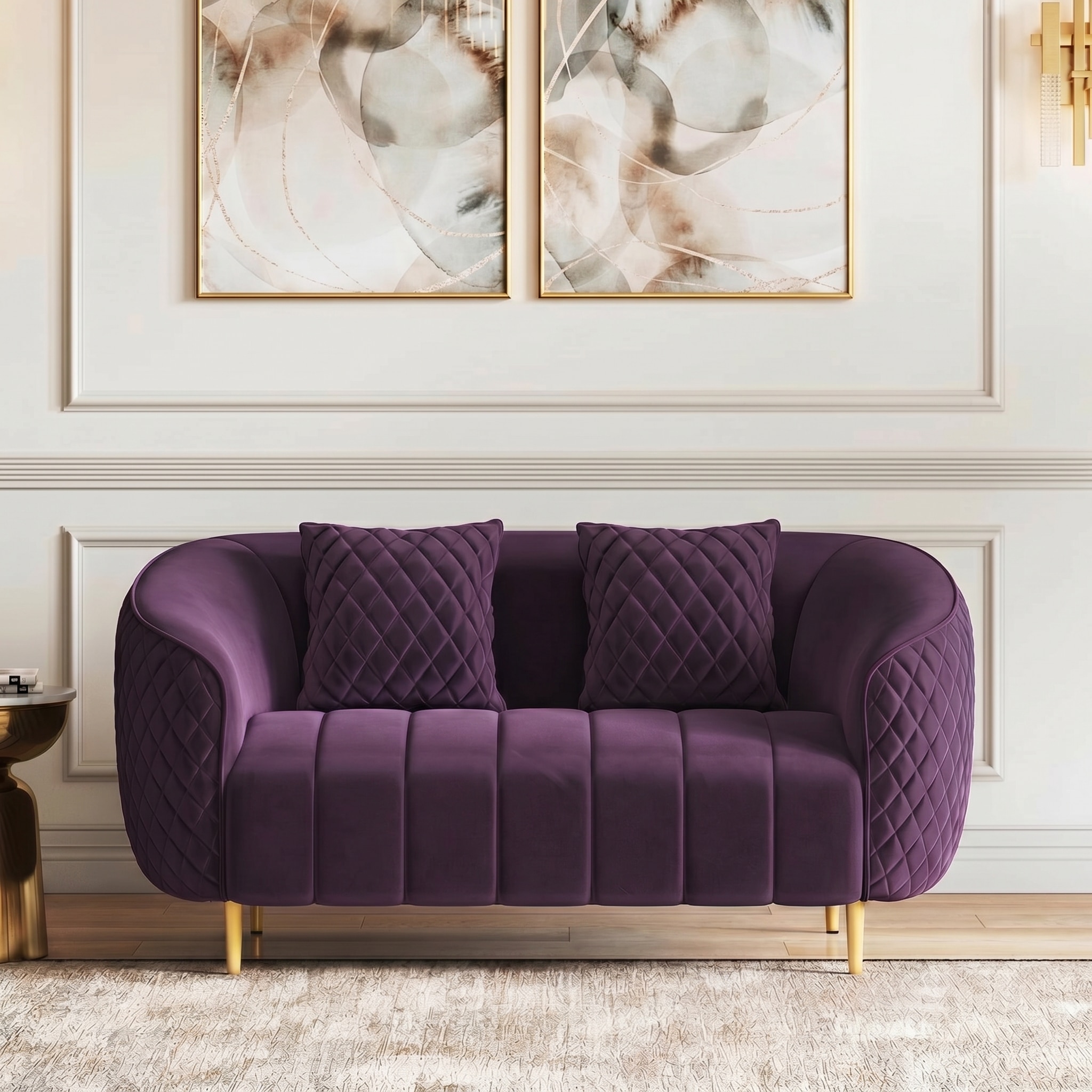 Amora 2 Seater Fabric Sofa In Plumy Purple Velvet Colour - Urban Ladder