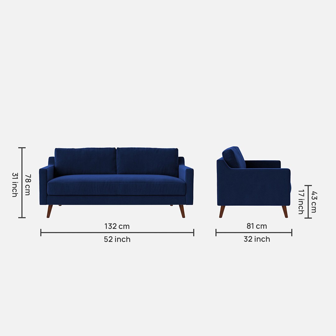 Reiti Velvet 2 Seater Sofa in Navy Blue Colour