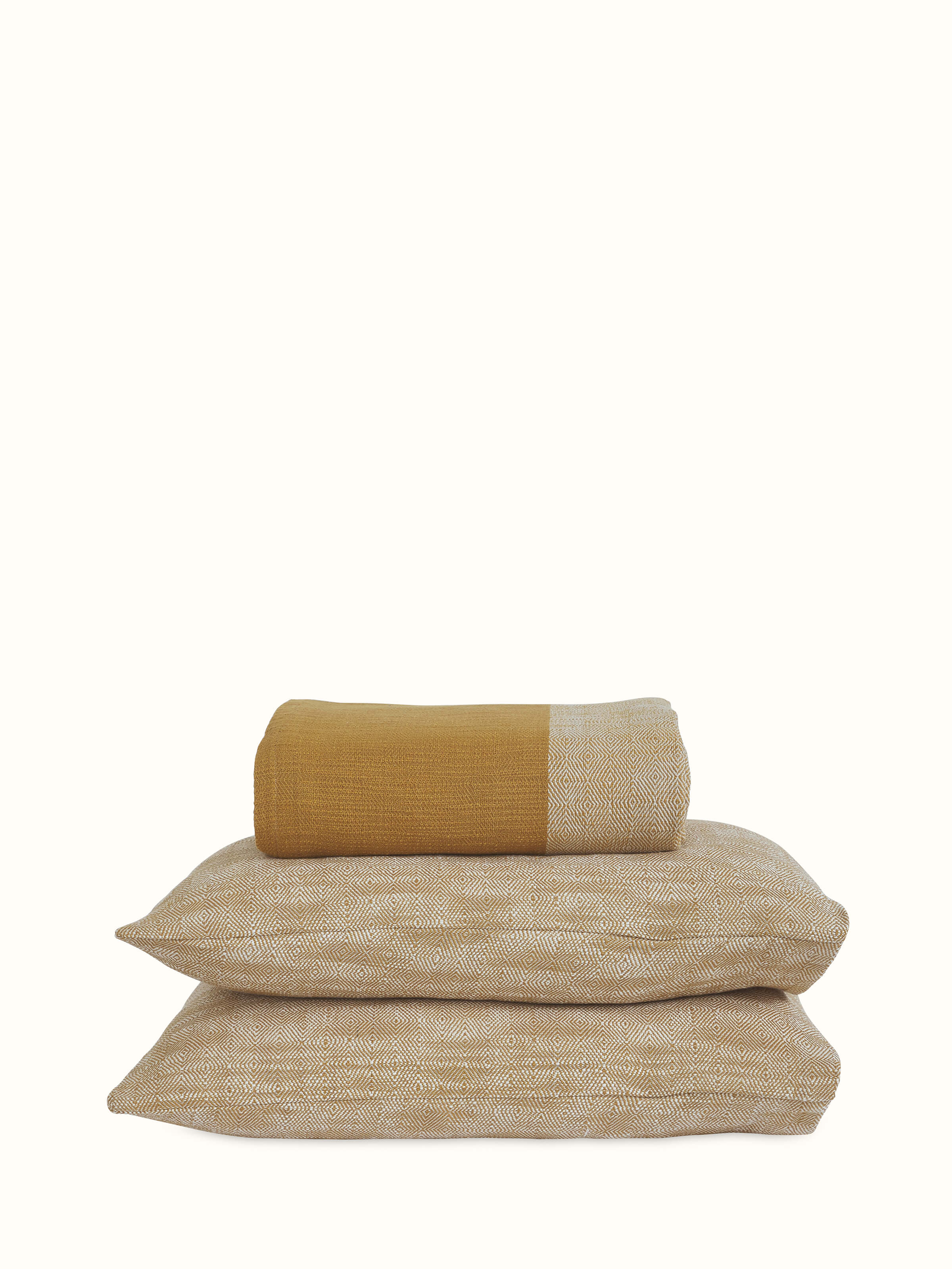 Nabha Ochre Diamond Weave Queen-size Bedspread Set