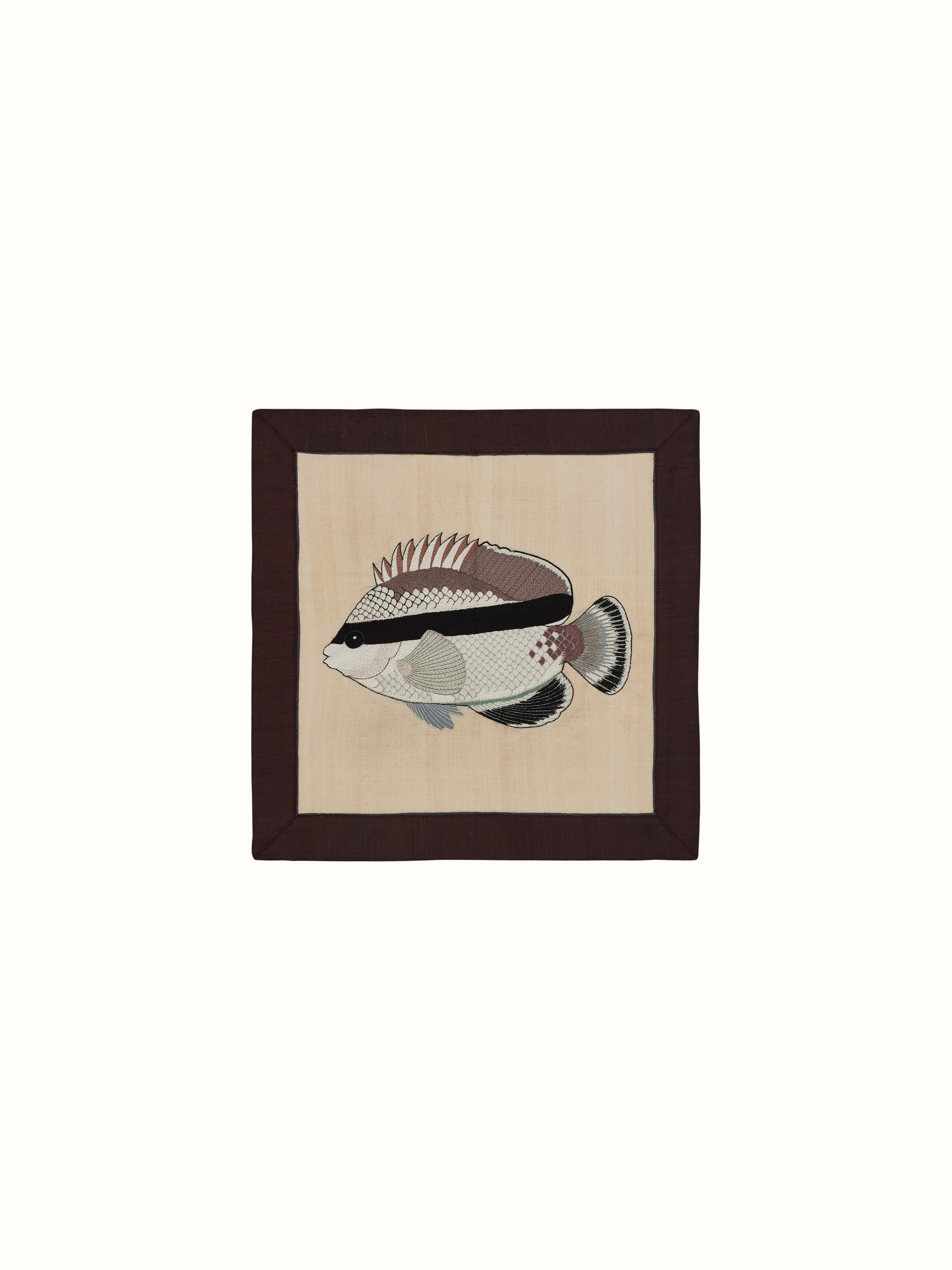 Front view of Aari embroidery Bandit Angelfish wall art highlighting vibrant colors and intricate details.