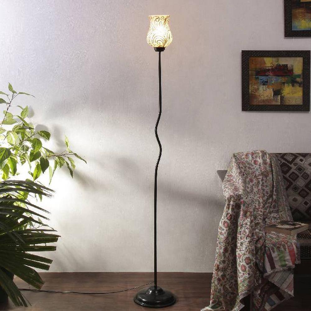Luna Multicolour Glass Floor Lamp with Black Iron Base