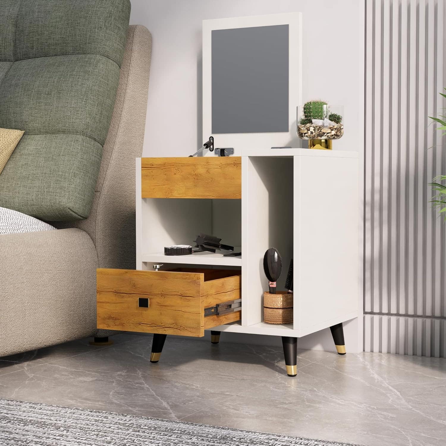 Hexa Red Engineered Wood Dressing Table in Giant Wood and Frosty White Colour - HexaRed