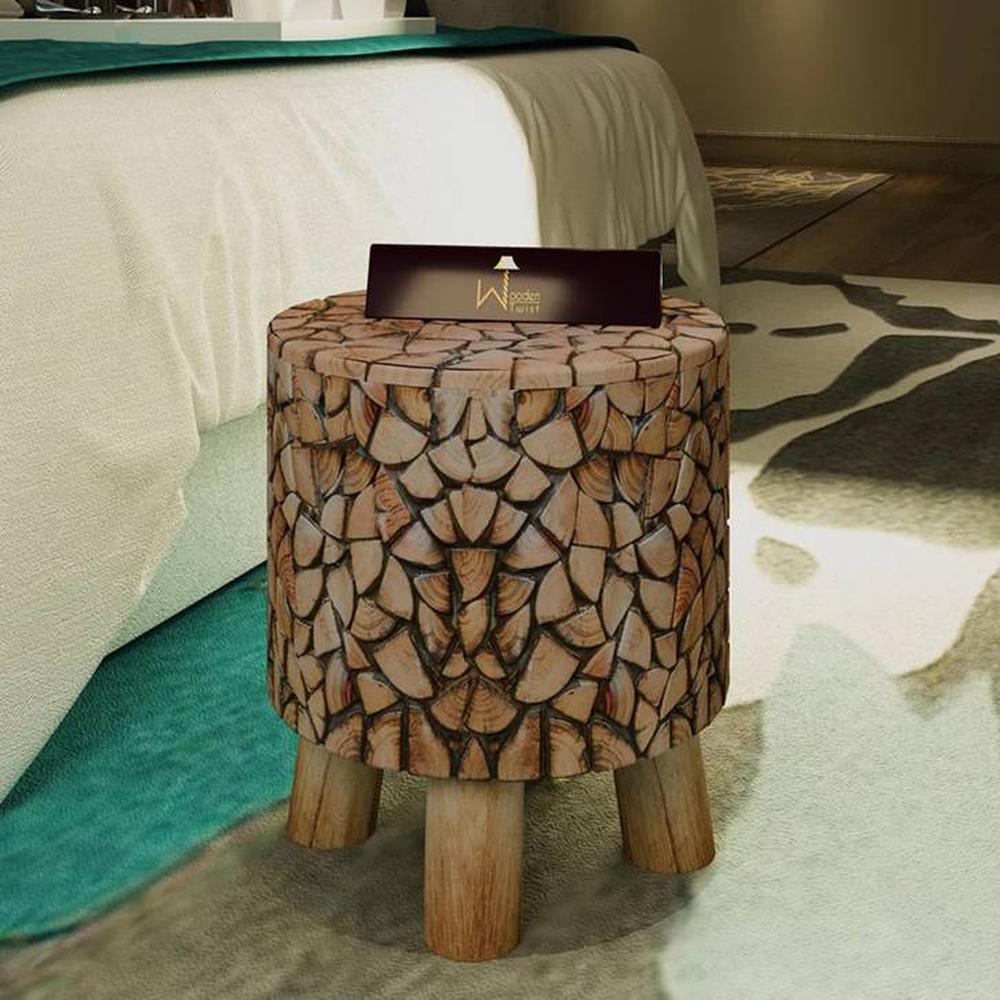 Round Shape Wooden Stool (Red Sal Wood)