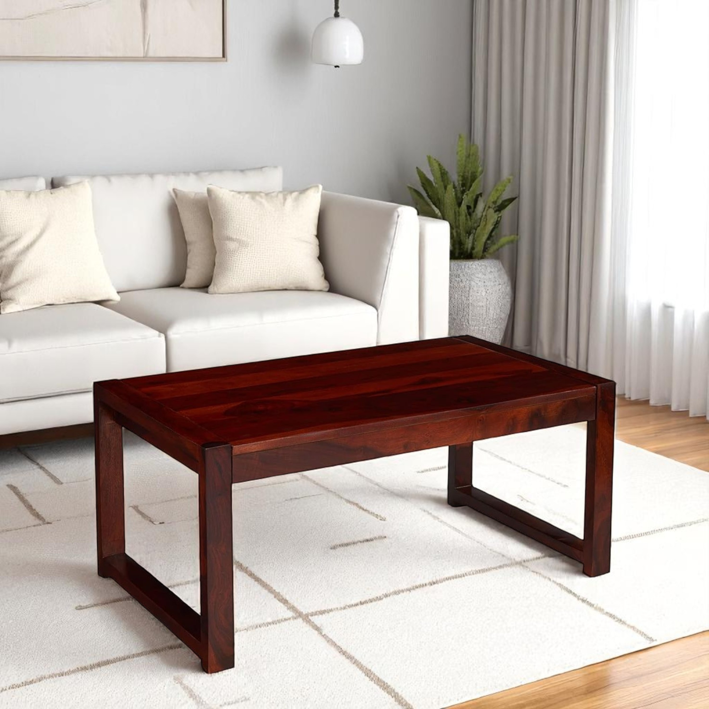 Hamstreet Sheesham Wood Contemporary Rectangle Coffee Table In Honey Finish
