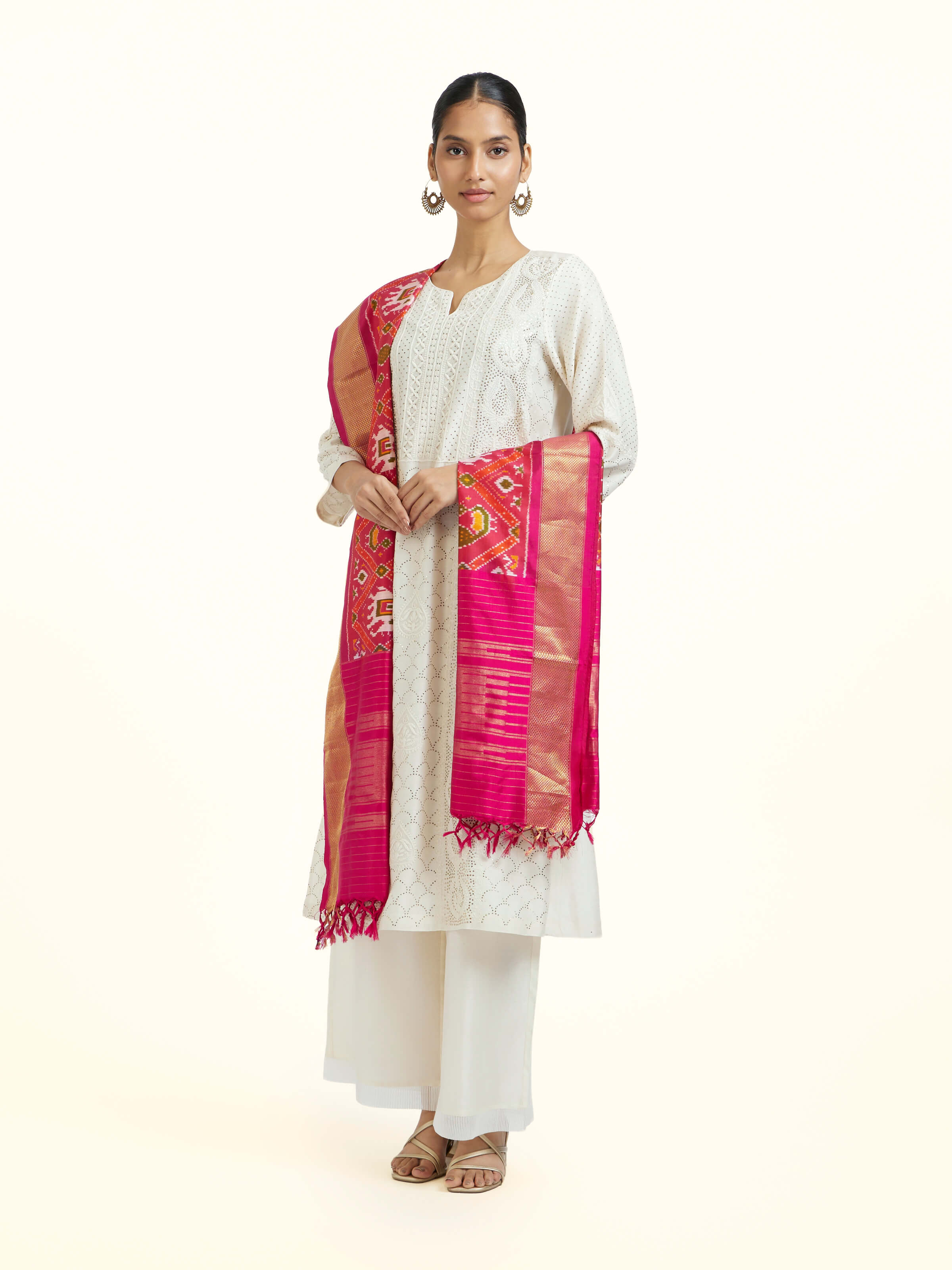 Red Silk Pochampally Weft Ikat Dupatta