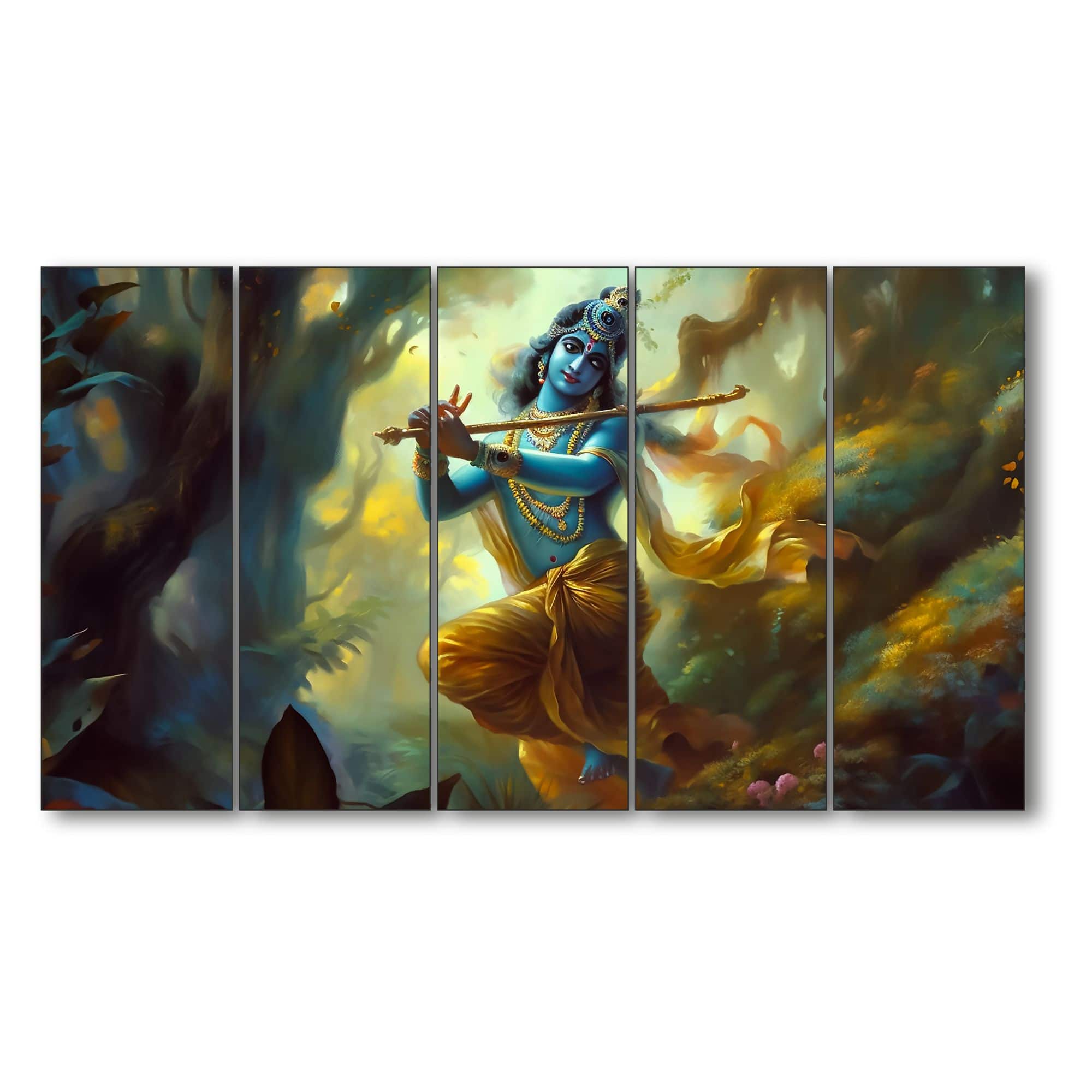 The Castle Decor Krishna Ji Wall Painting Wooden Framed 27x48 Inch (Style 1) - The Castle Decor