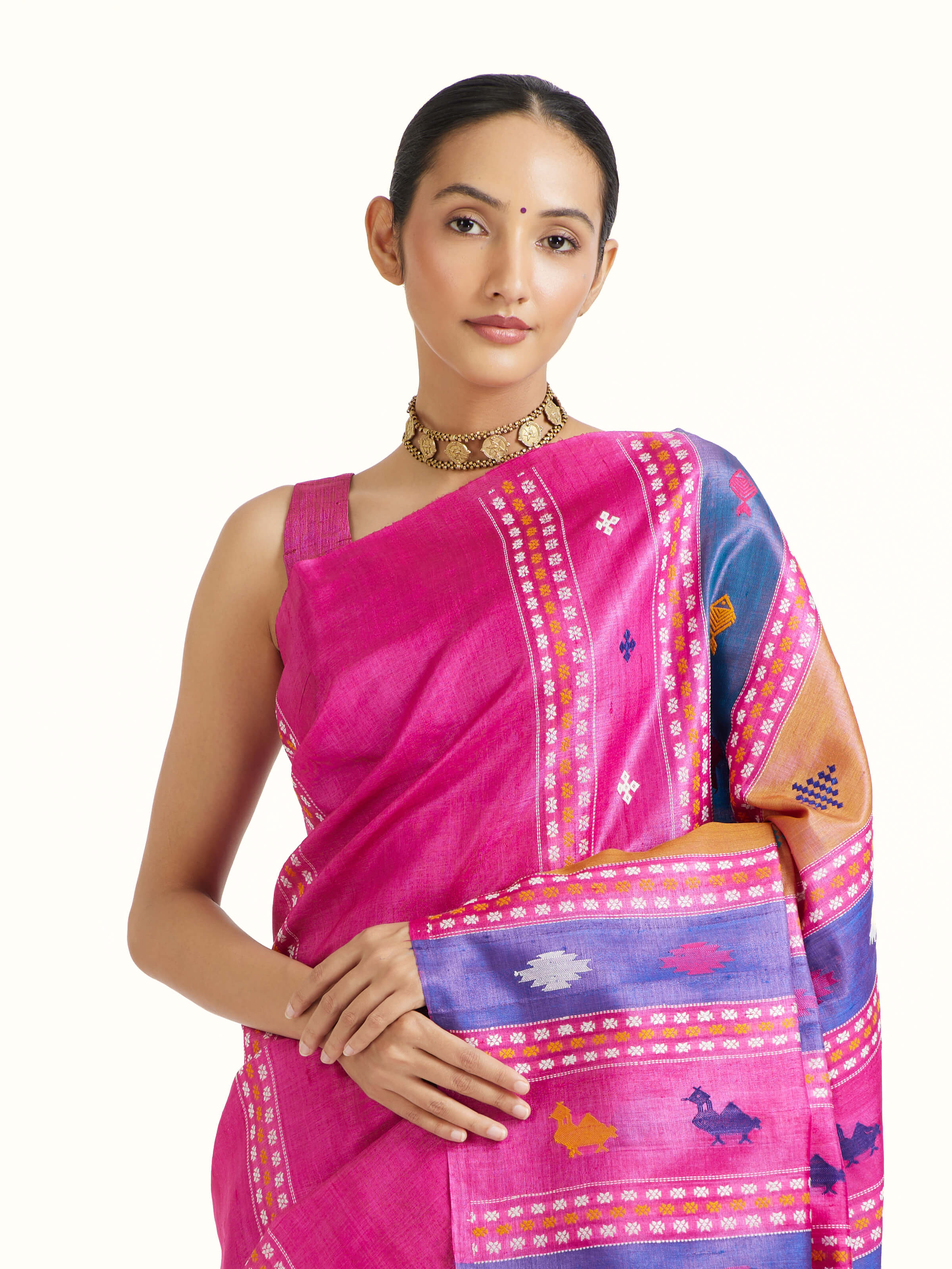 Pink Tussar Silk Saree