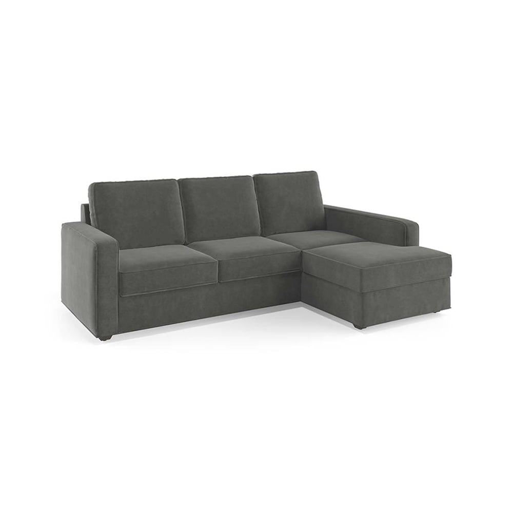 Apollo Sofa (Colour : Ash Grey Velvet, Cushion : Soft, Back Type : Regular, Seating Capacity : Right Aligned 2 Seater + Right Aligned Chaise + Ottoman)