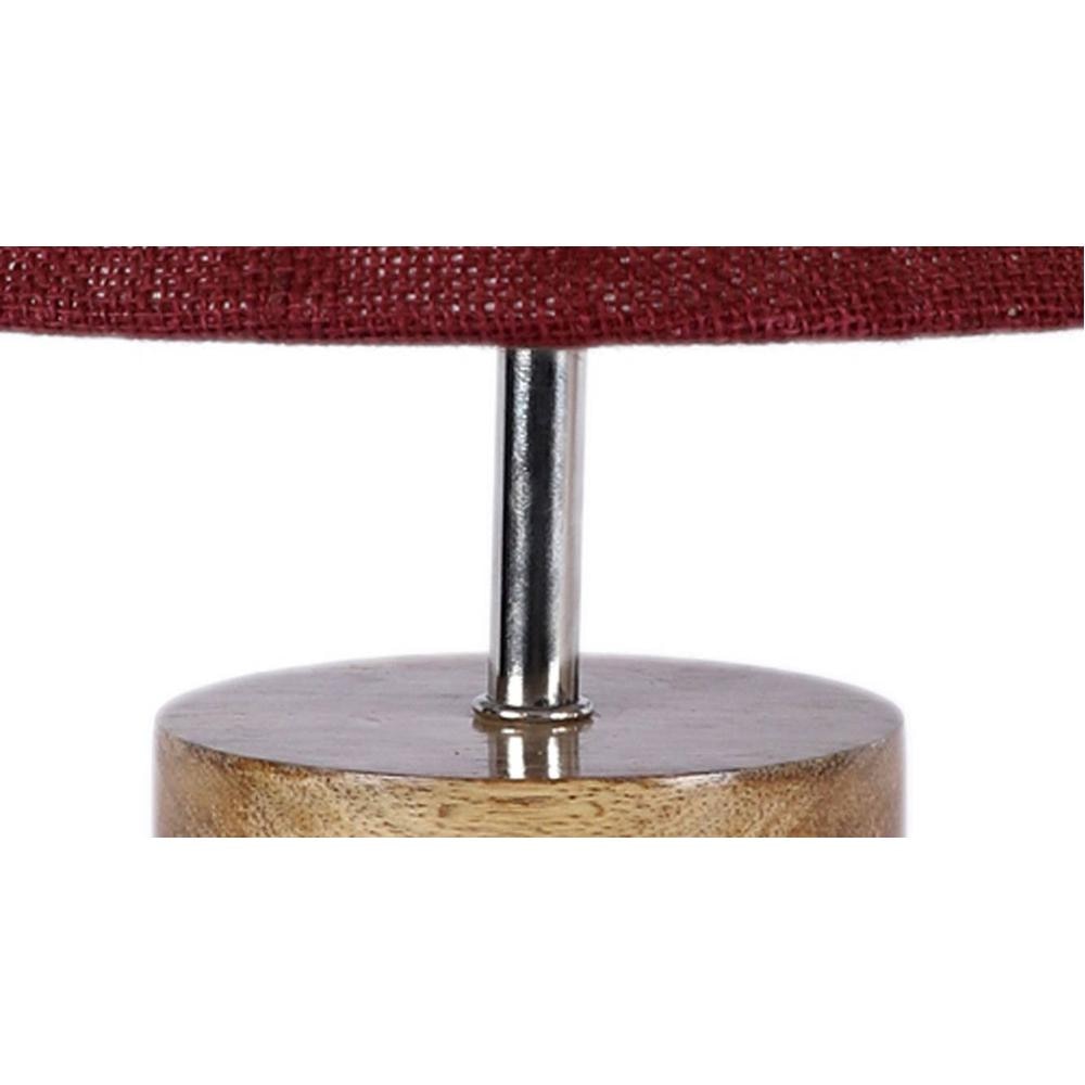 Carol Maroon Natural Fiber Shade Table Lamp with Natural Wooden Base