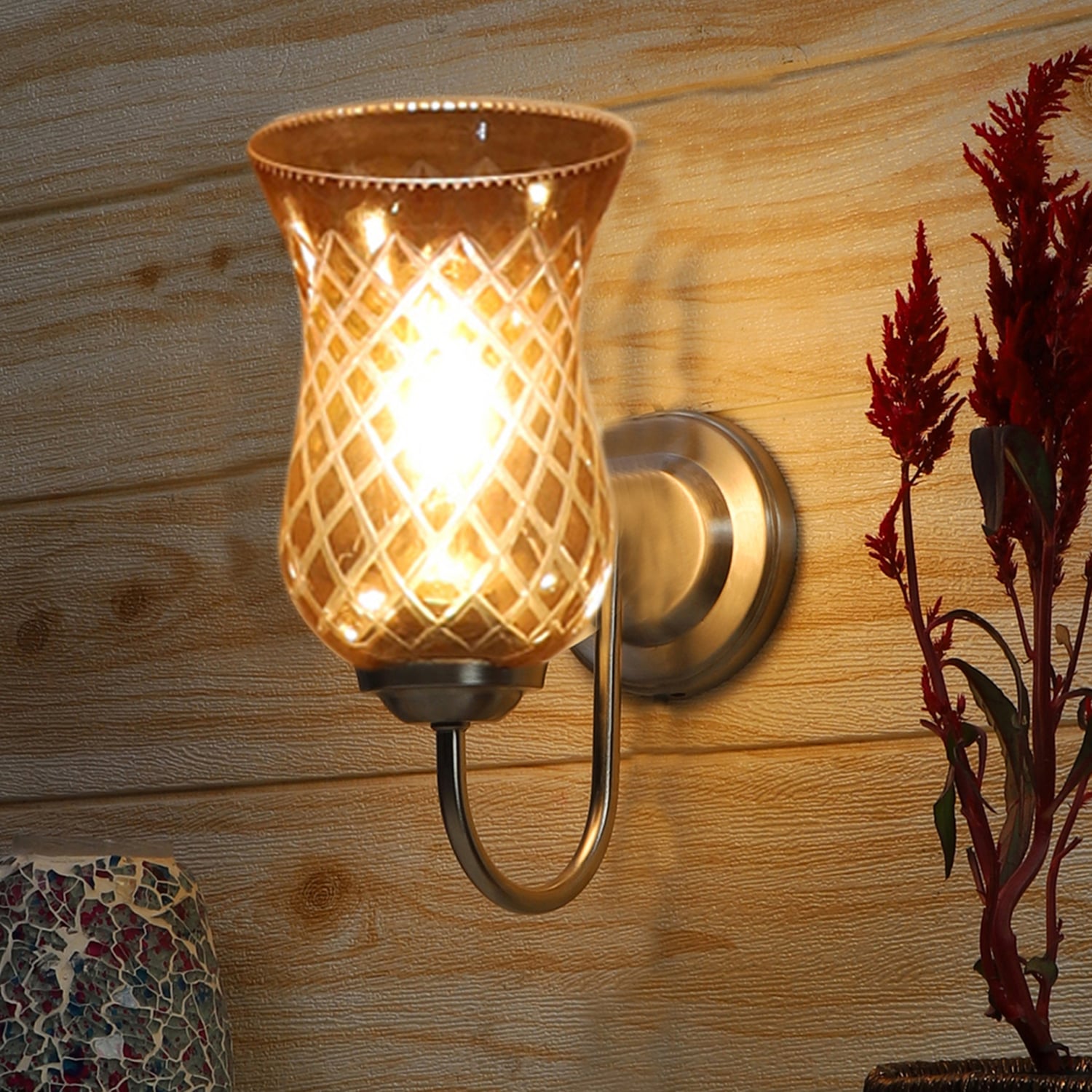 Devansh Steel Electric Wall Light in Steel Colour with Lavender Shade Count of 1 Light - Devansh