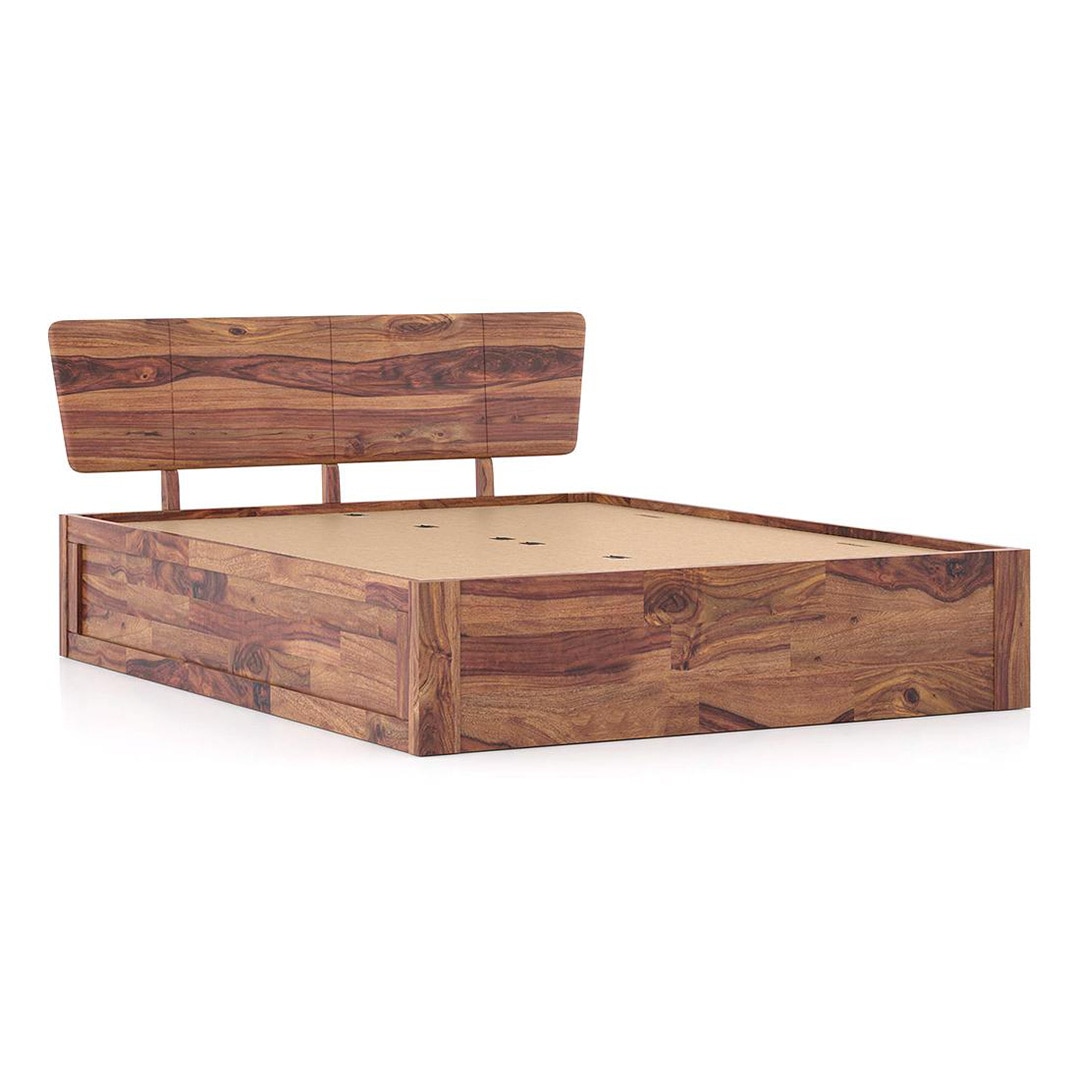 Marieta Solid Wood King Size Box Storage Bed In Teak Finish