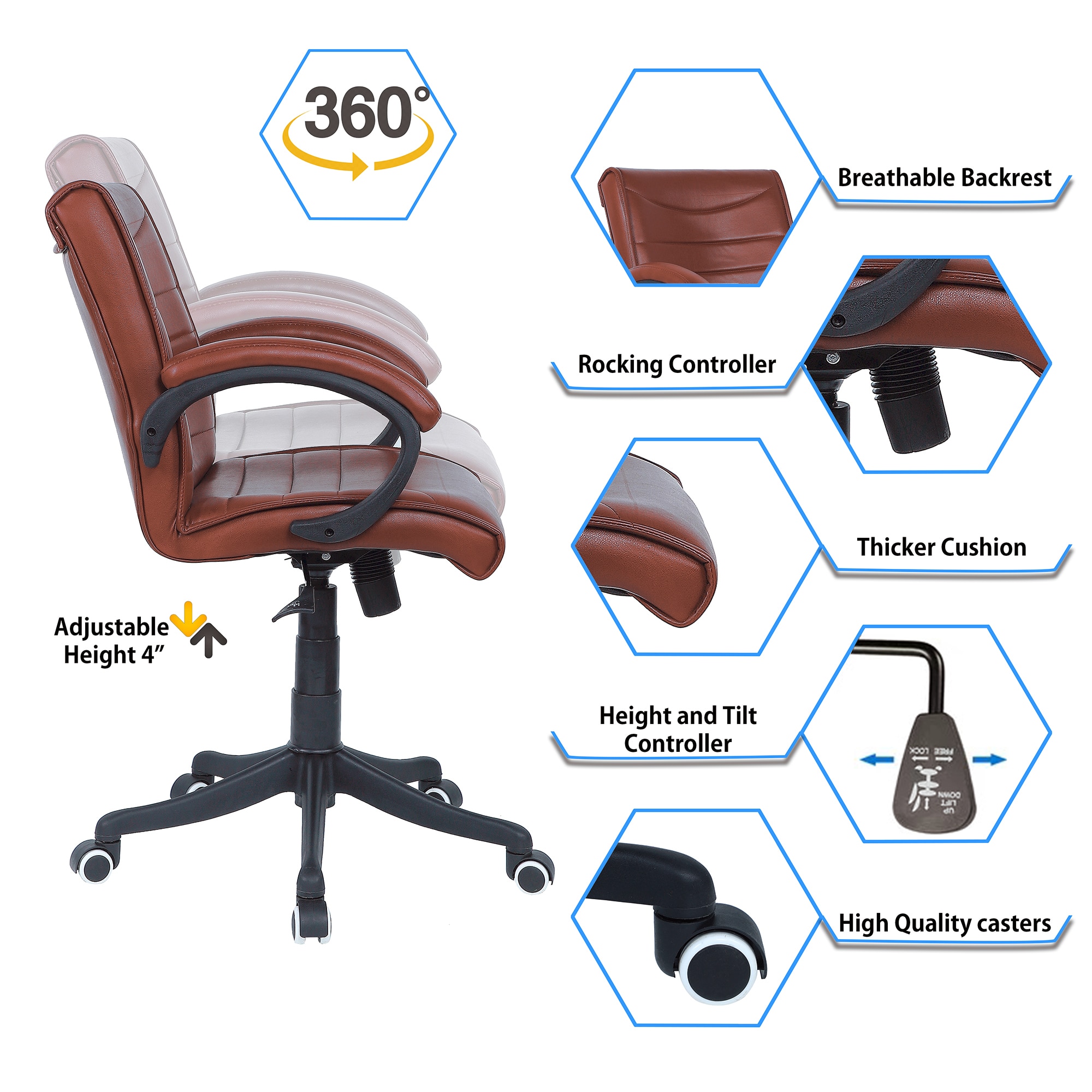 Joorrdonn Mid Back Executive Chair in Ten Brown Colour