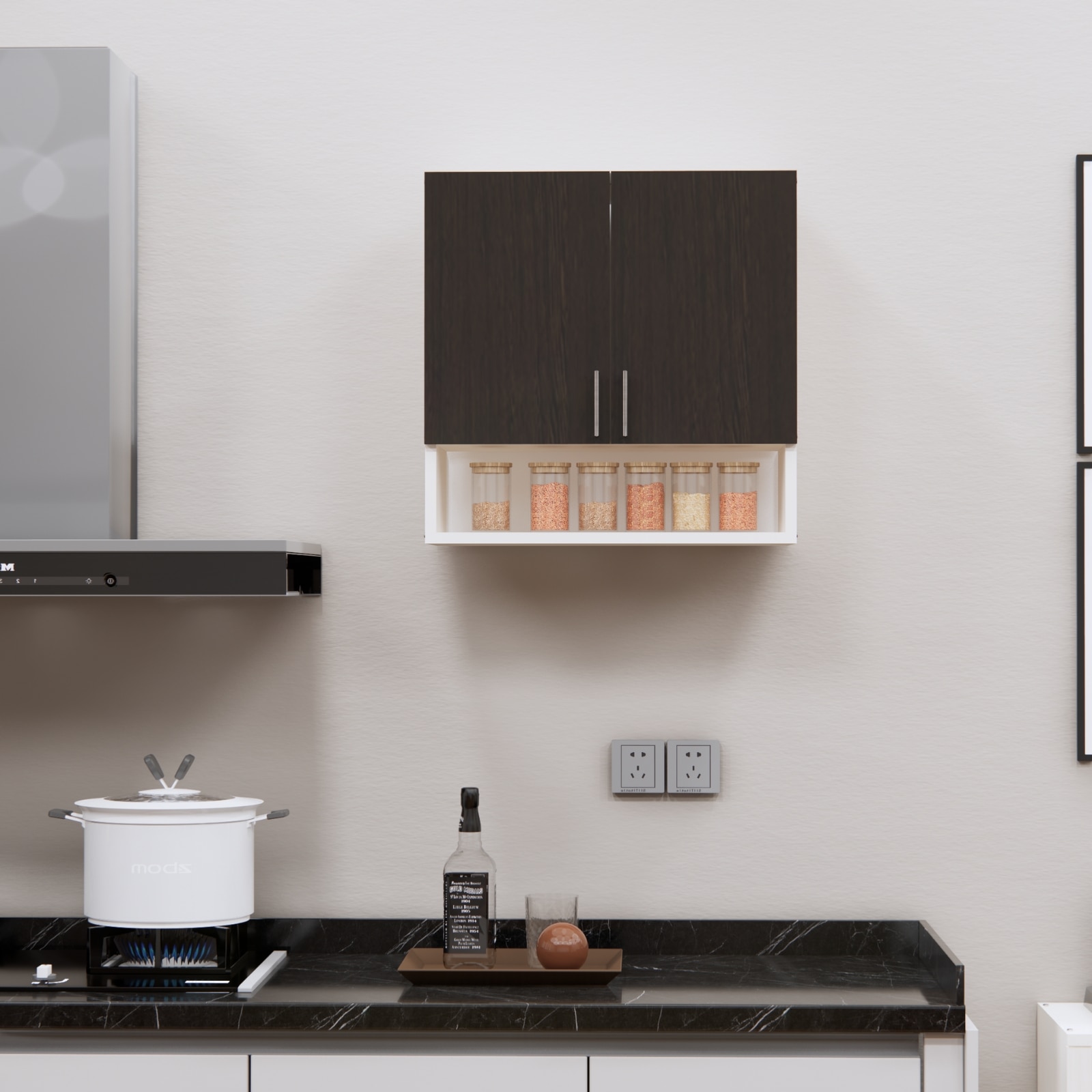 speciality panels 2 Doors Modular Wall Mounted Kitchen Cabinet With Organizer Shelf In Highland Pine Finish-picture-38