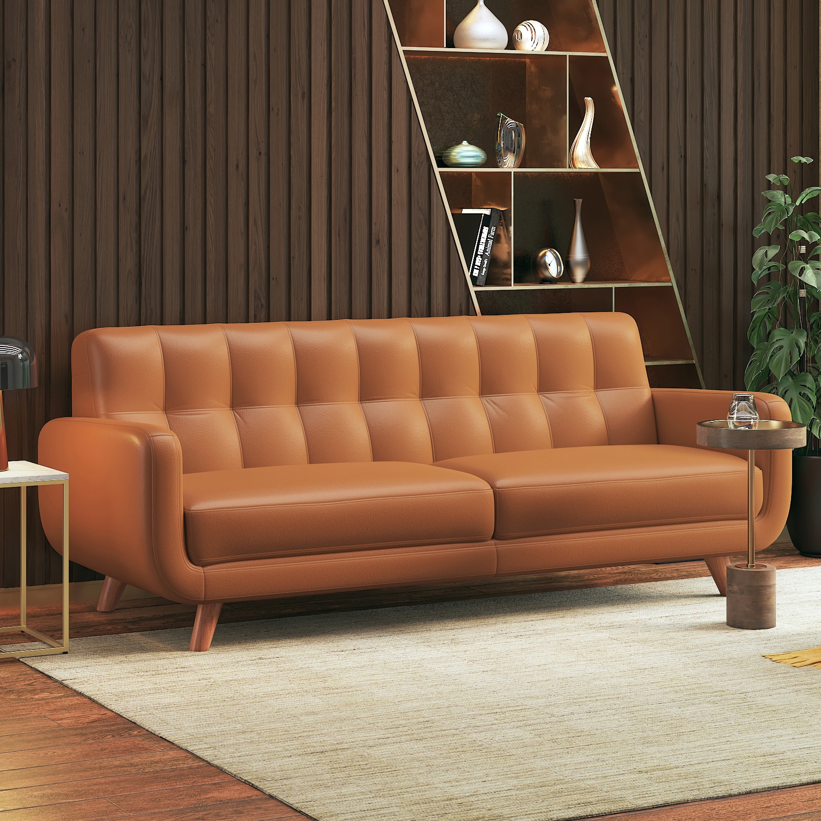 Waverly 3 Seater Leather Sofa in Apricot Colour