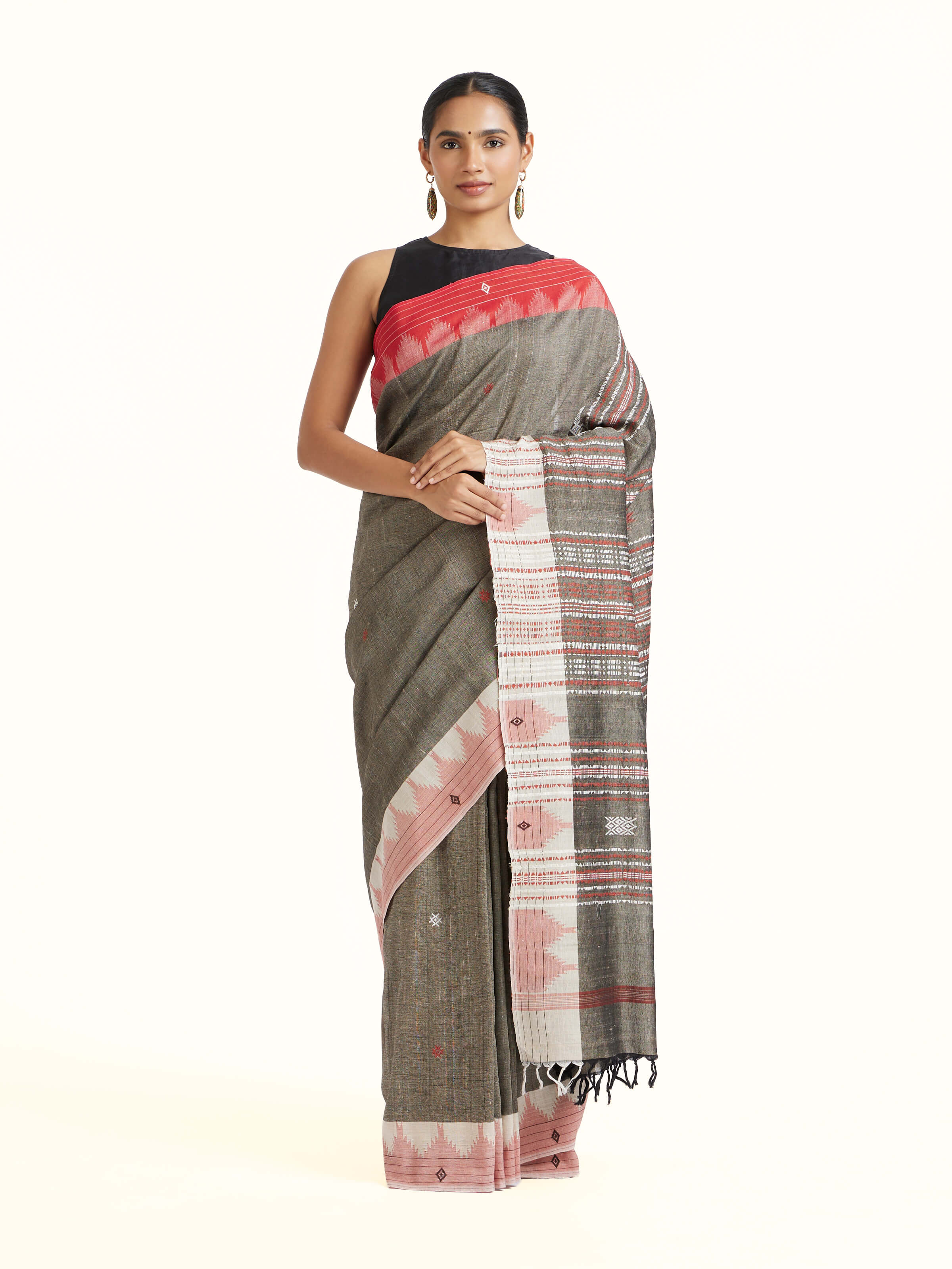 Brown Cotton Tussar Silk Kotpad Saree