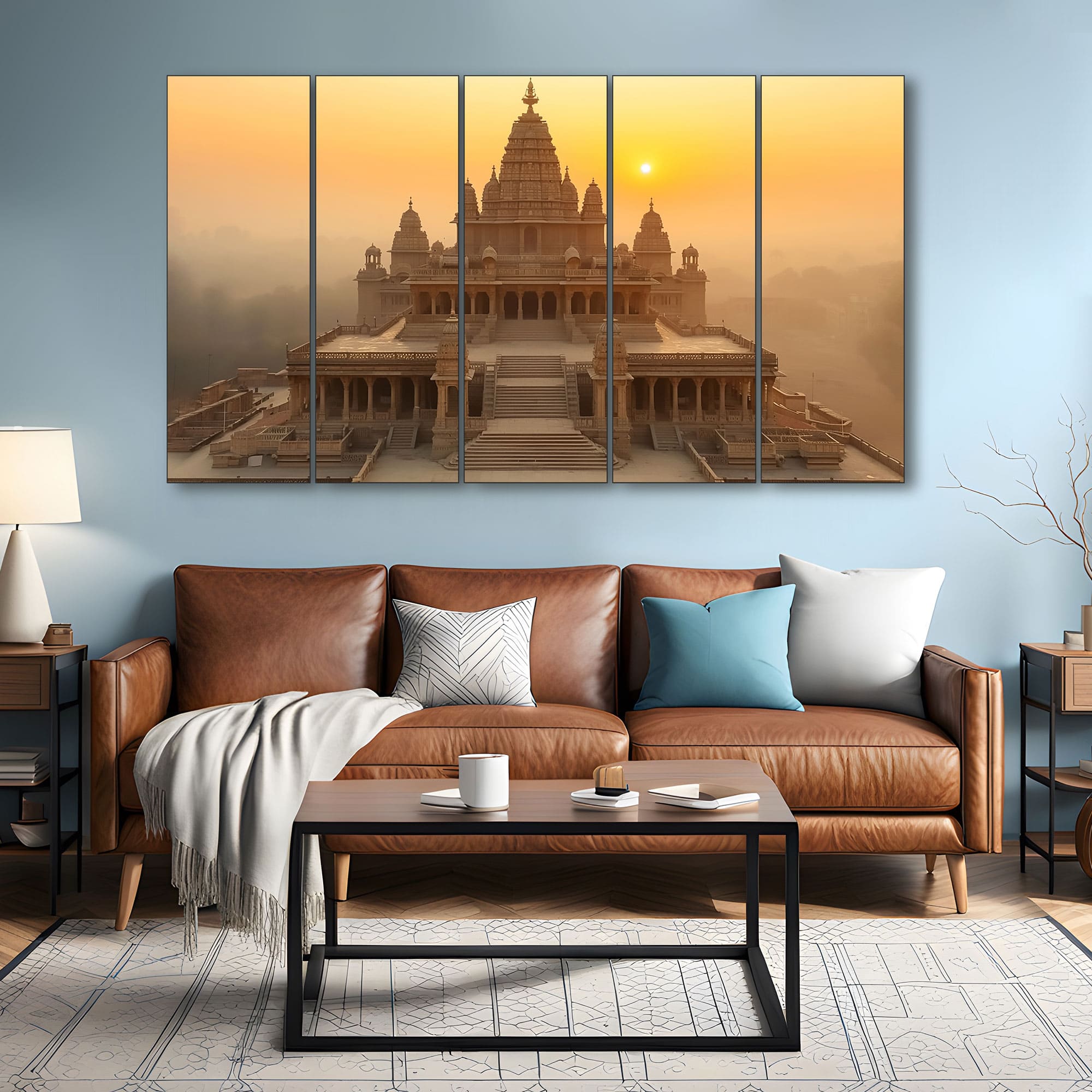 The Castle Decor Ram Mandir Wall Painting Wooden Framed 27x48 Inch (Style 8) - The Castle Decor