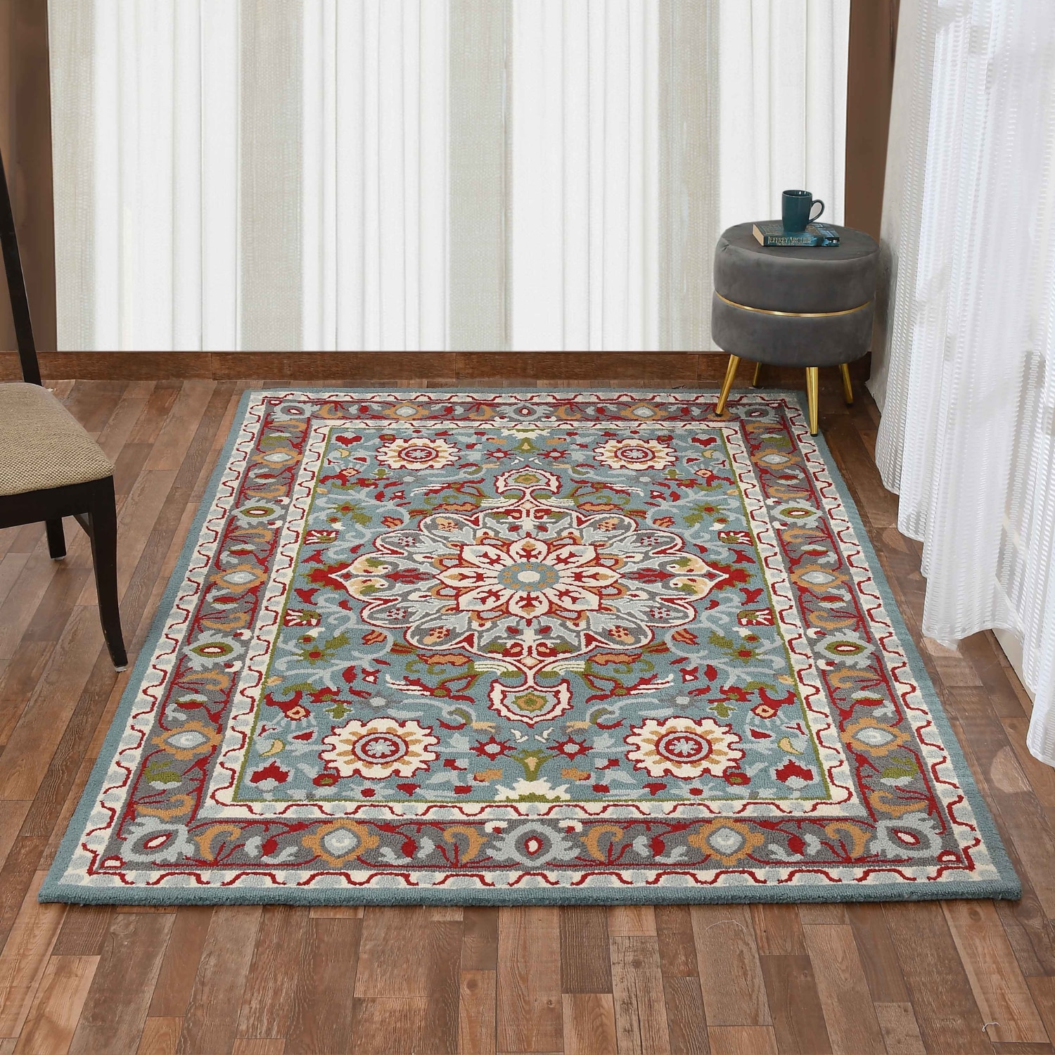 Presto Blue Traditional Hand Tufted Wool Carpet 6X9 Feet - Presto
