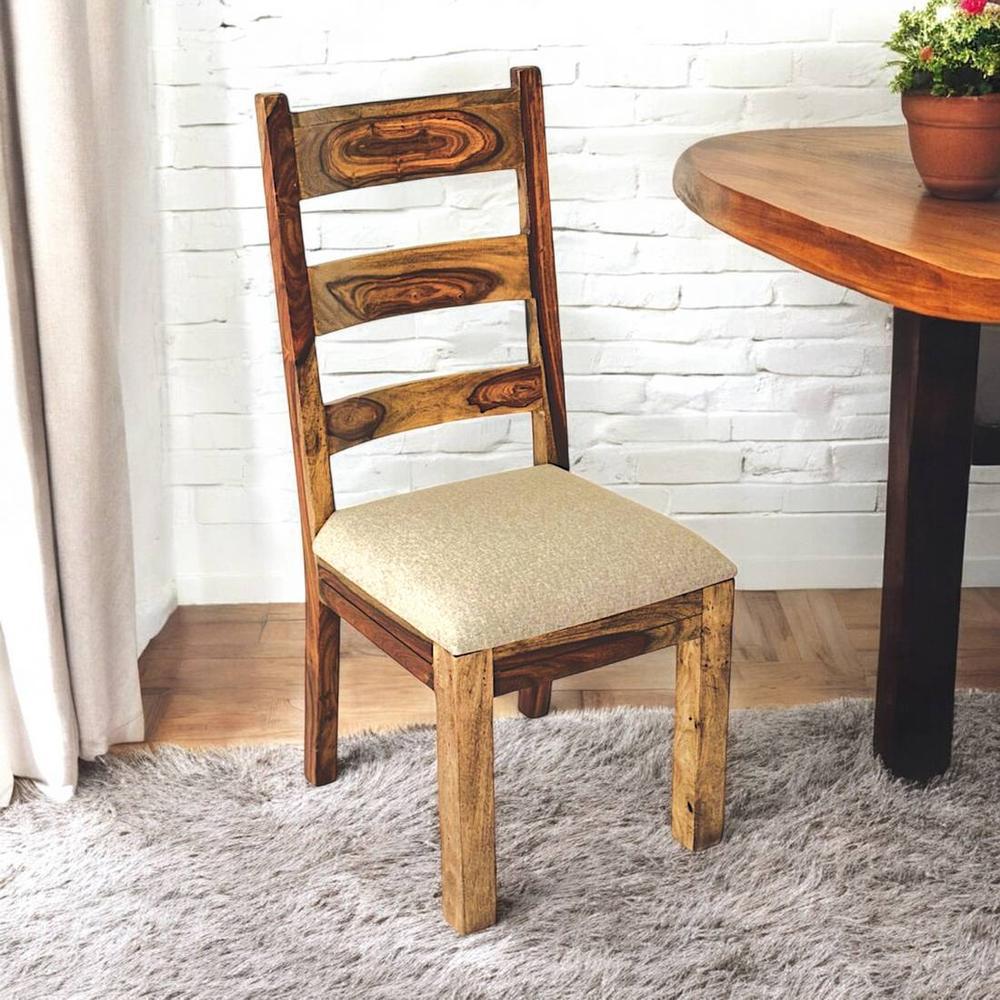 Newport Sheesham Wood   Dining Chair in Jute Beige     TEAK FINISH