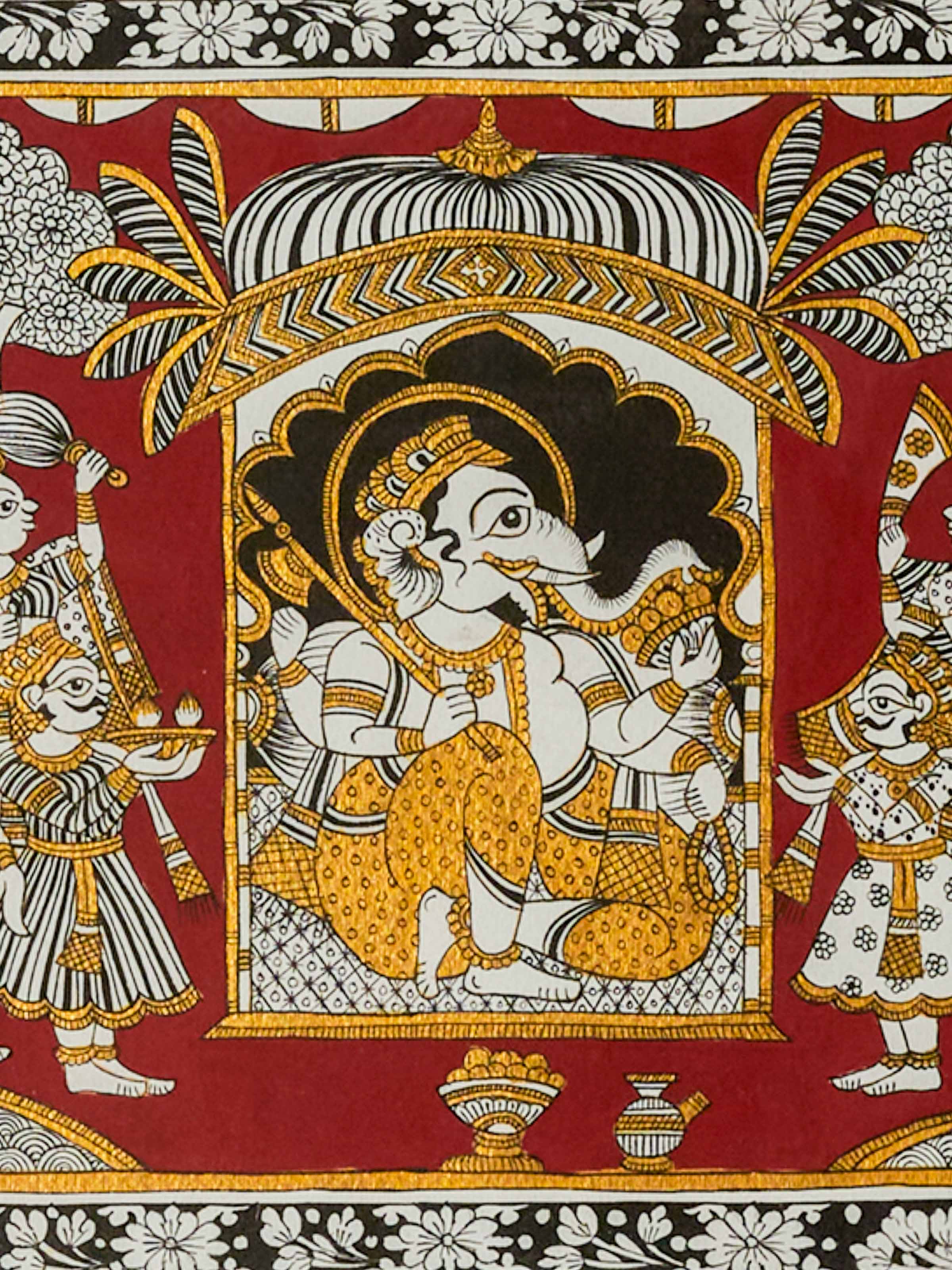 Detail view of the Ganesh Vandana Musicians Phad Painting