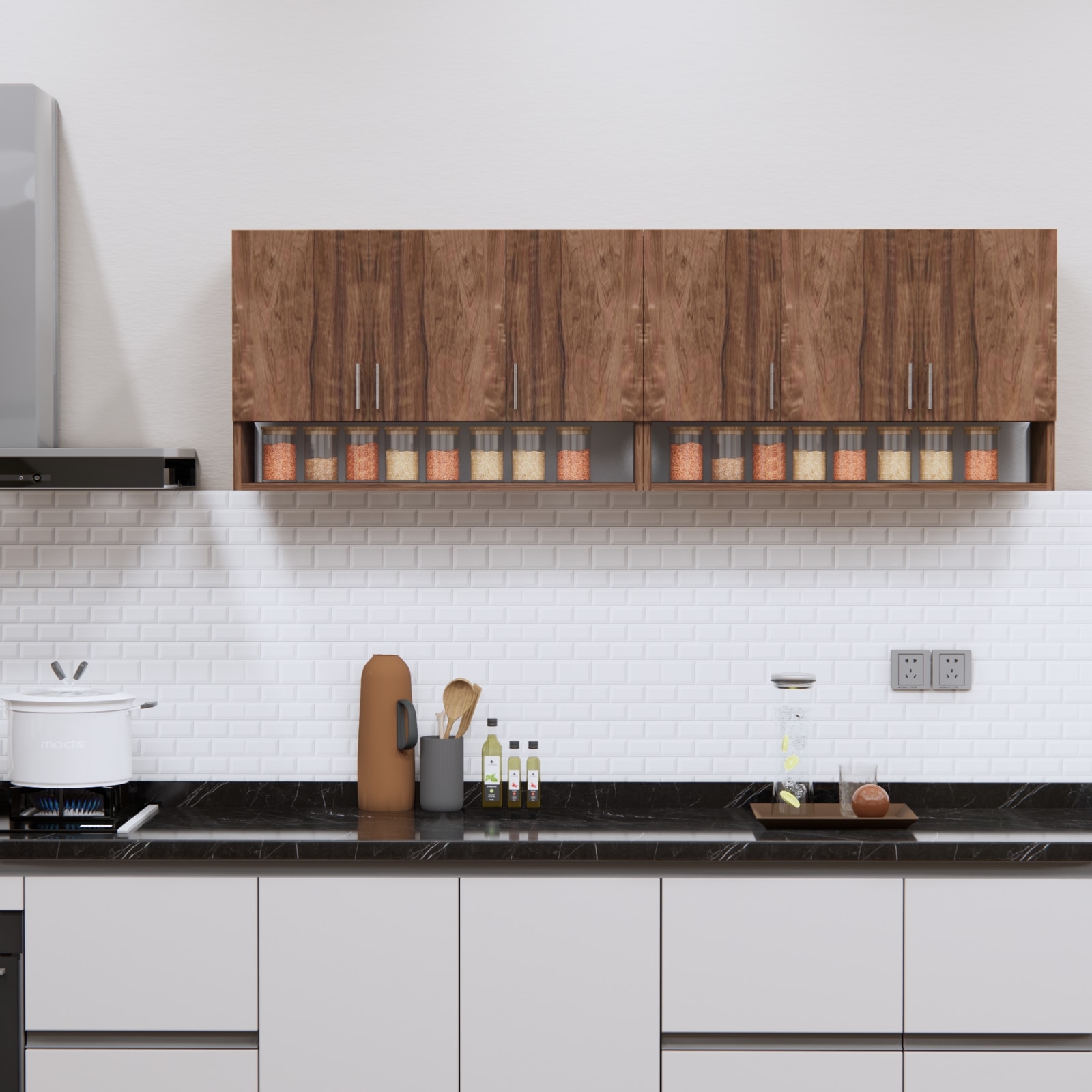 speciality panels 6 Doors Modular Wall Mounted Kitchen Cabinet With Organizer Shelf In Cochwood Brown Finish-picture-9