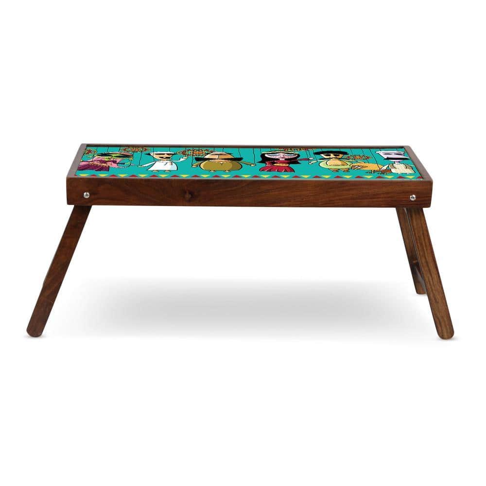 Cultural Mosaic Solid Wood Breakfast Table and Serving Tray In Multicolour