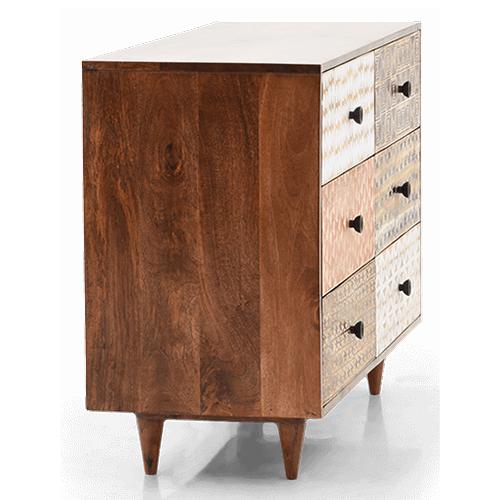 Emaada Solid Wood Chest of 6 Drawers in Teak Finish