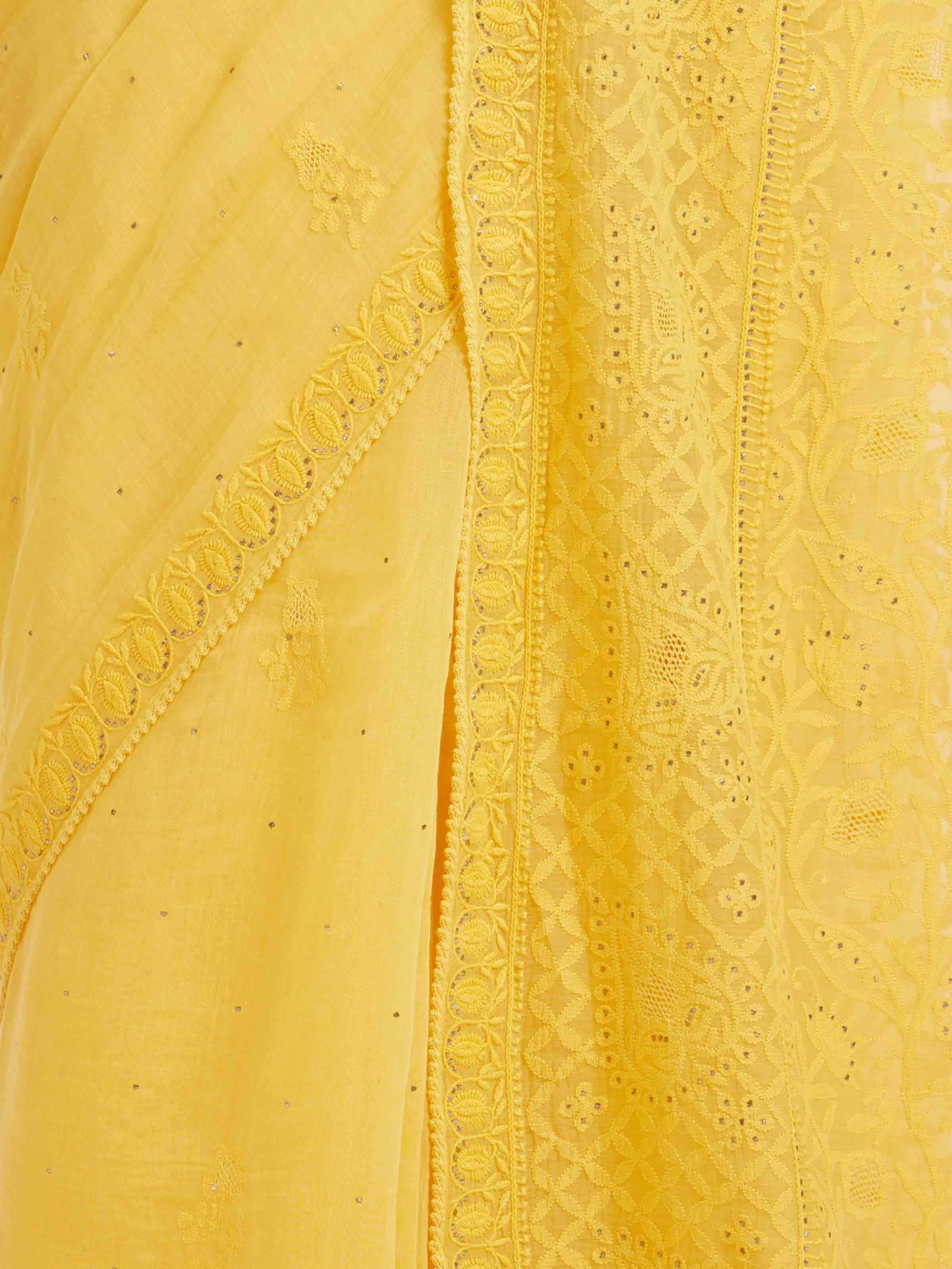 Mango Cotton Silk Chikankari Saree