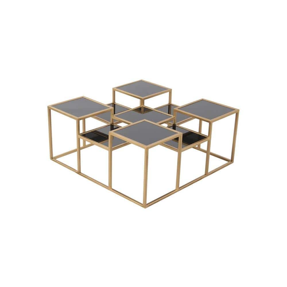 Valentino Black Glass Bunching Coffee Table In Dark Gold Finish