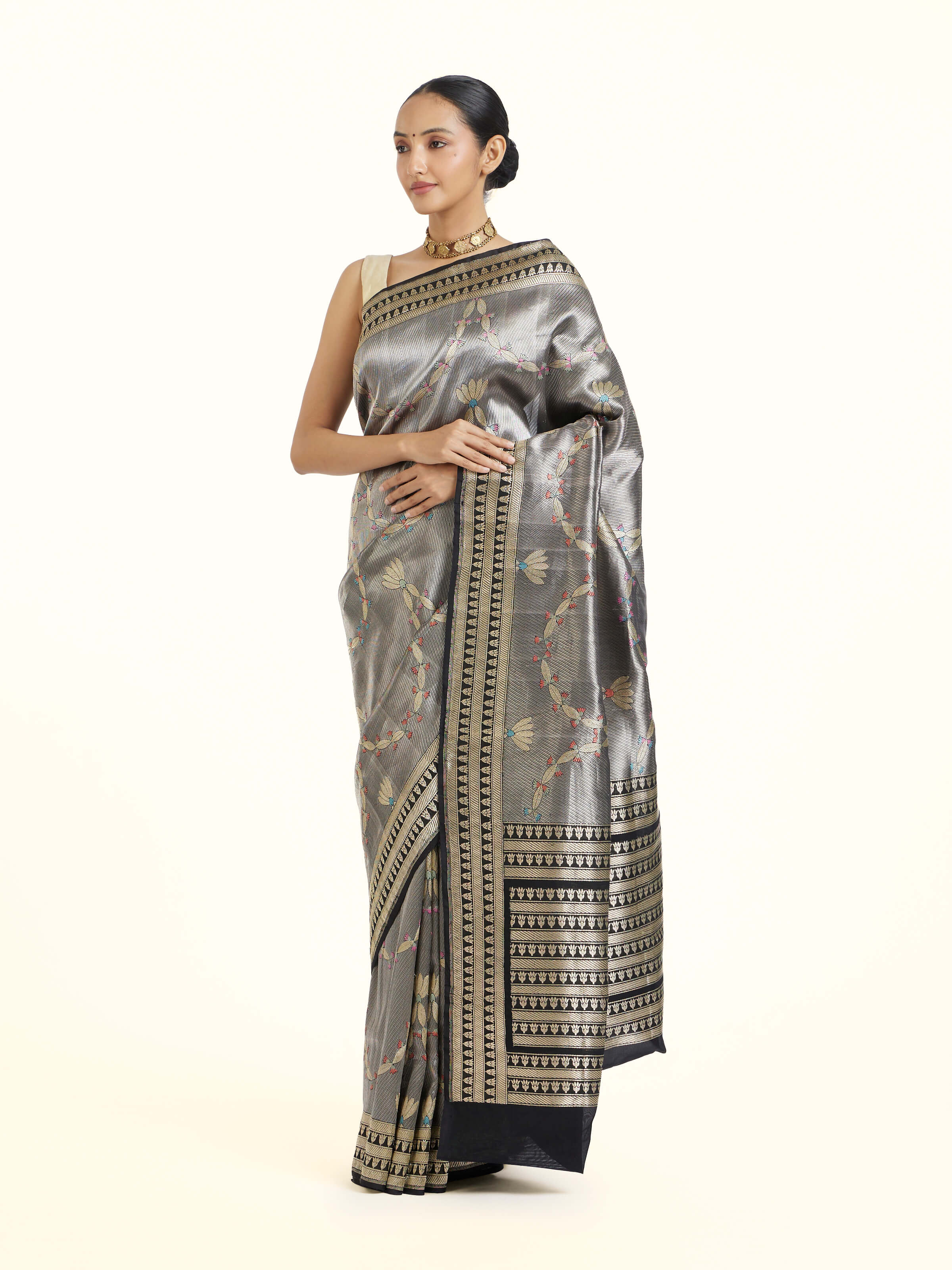 Black Banarasi Brocade Silk Saree