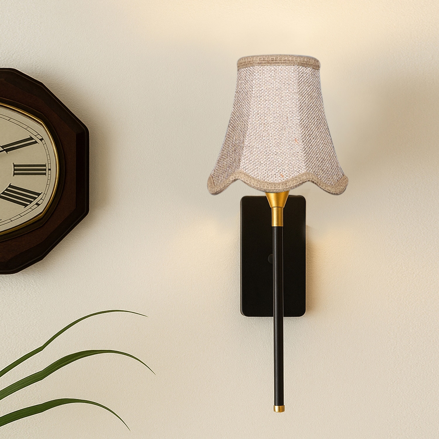 Devansh Metal Electric Wall Light in Black Colour with Beige Shade Count of 1 Light - Devansh