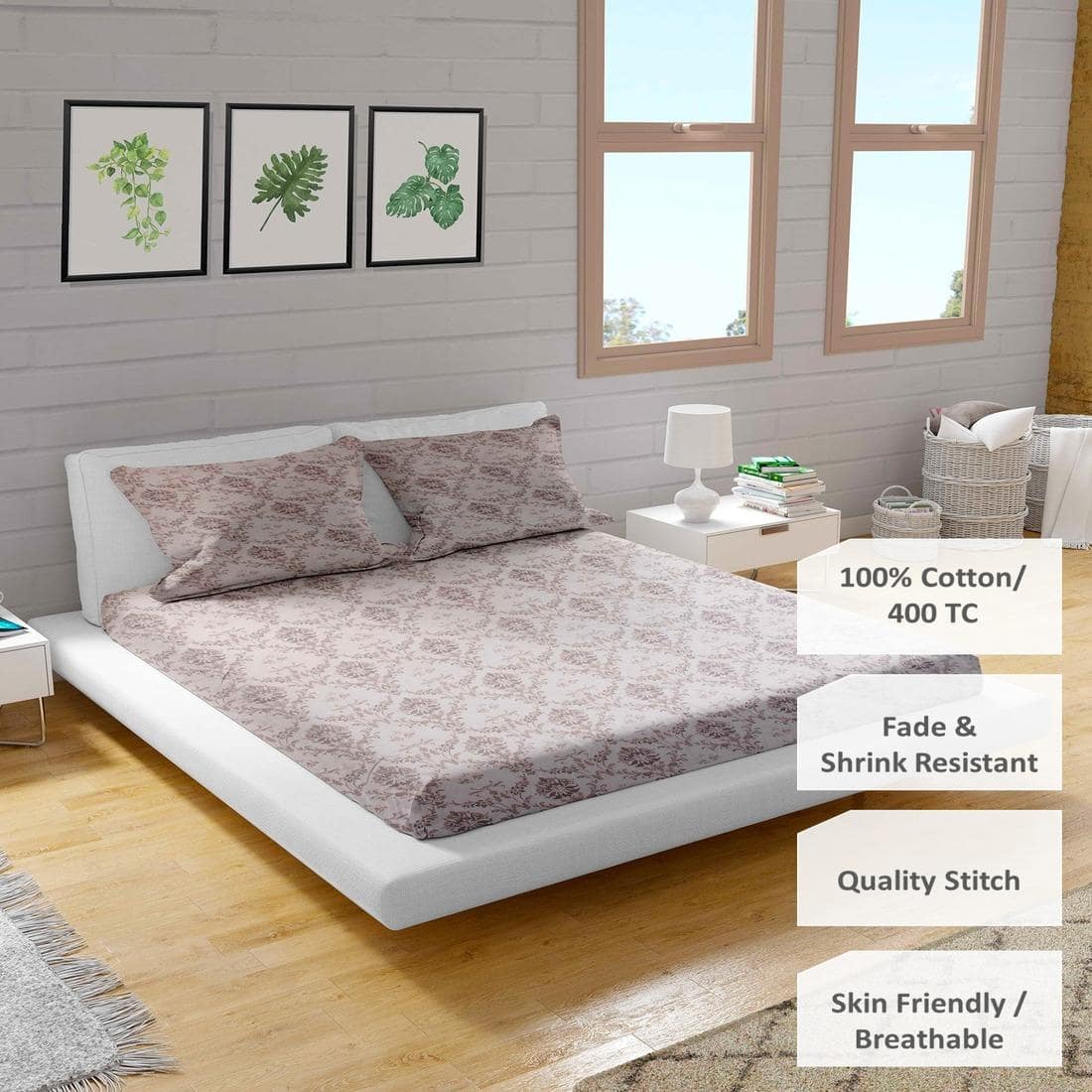 Premium Cotton Double Bedsheets with Designer Quilted Pillows