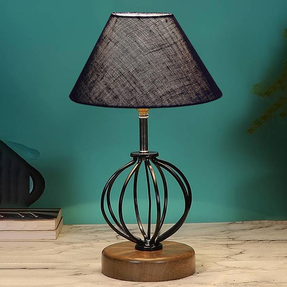 Alexis Blue Jute Table lamp with Wood & Iron Base