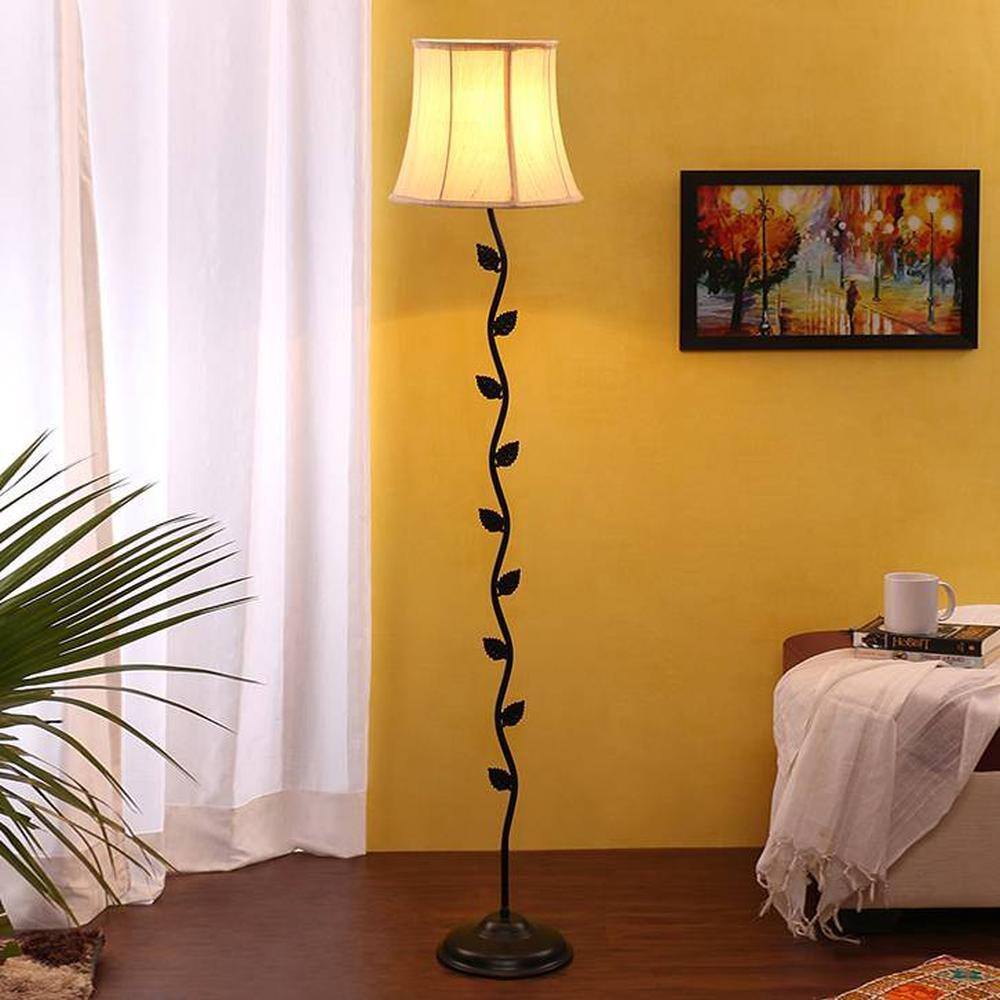 Ansley Black Cotton Shade Floor Lamp