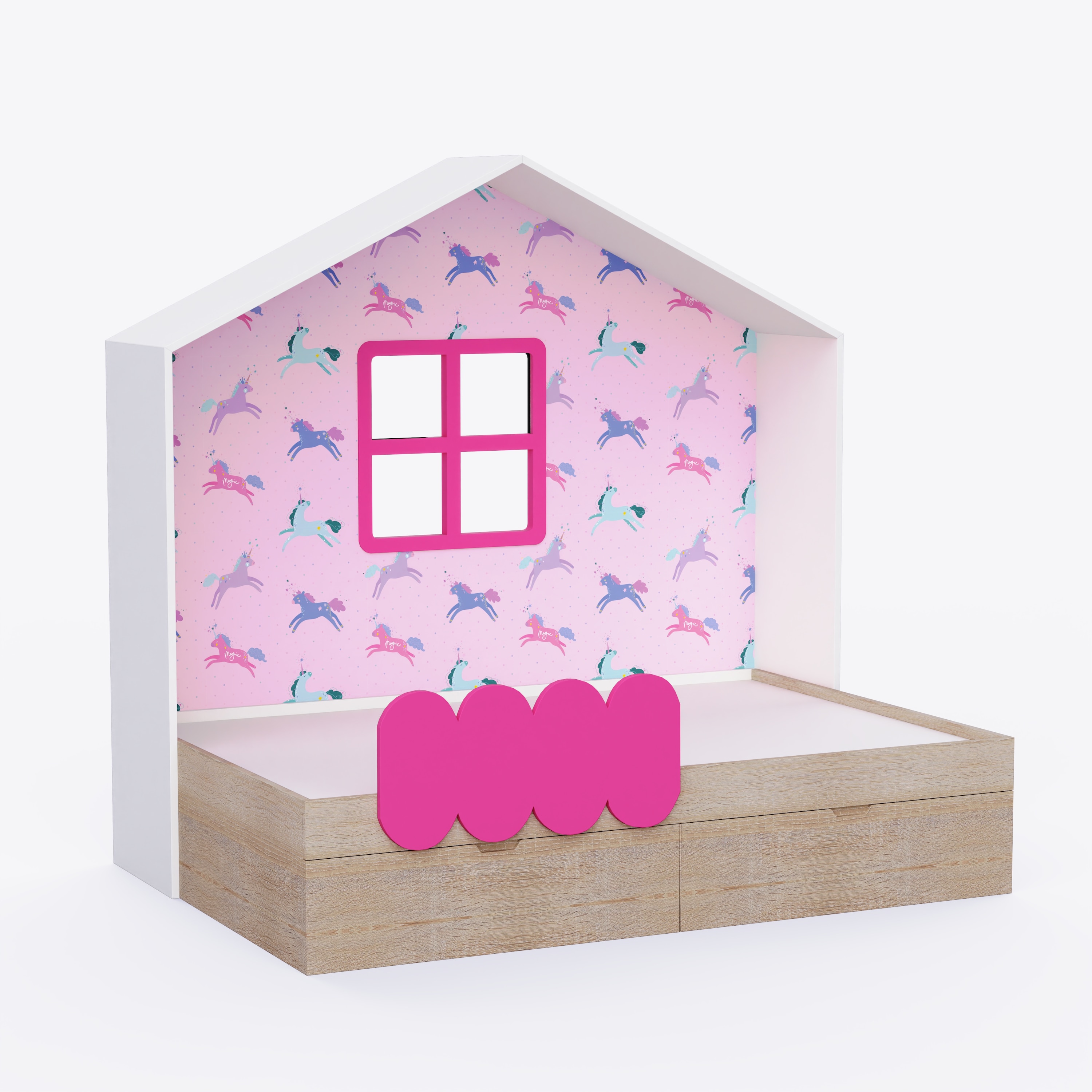 Little Hut Bed 6X4 Drawers On Wheels In Pink Colour53